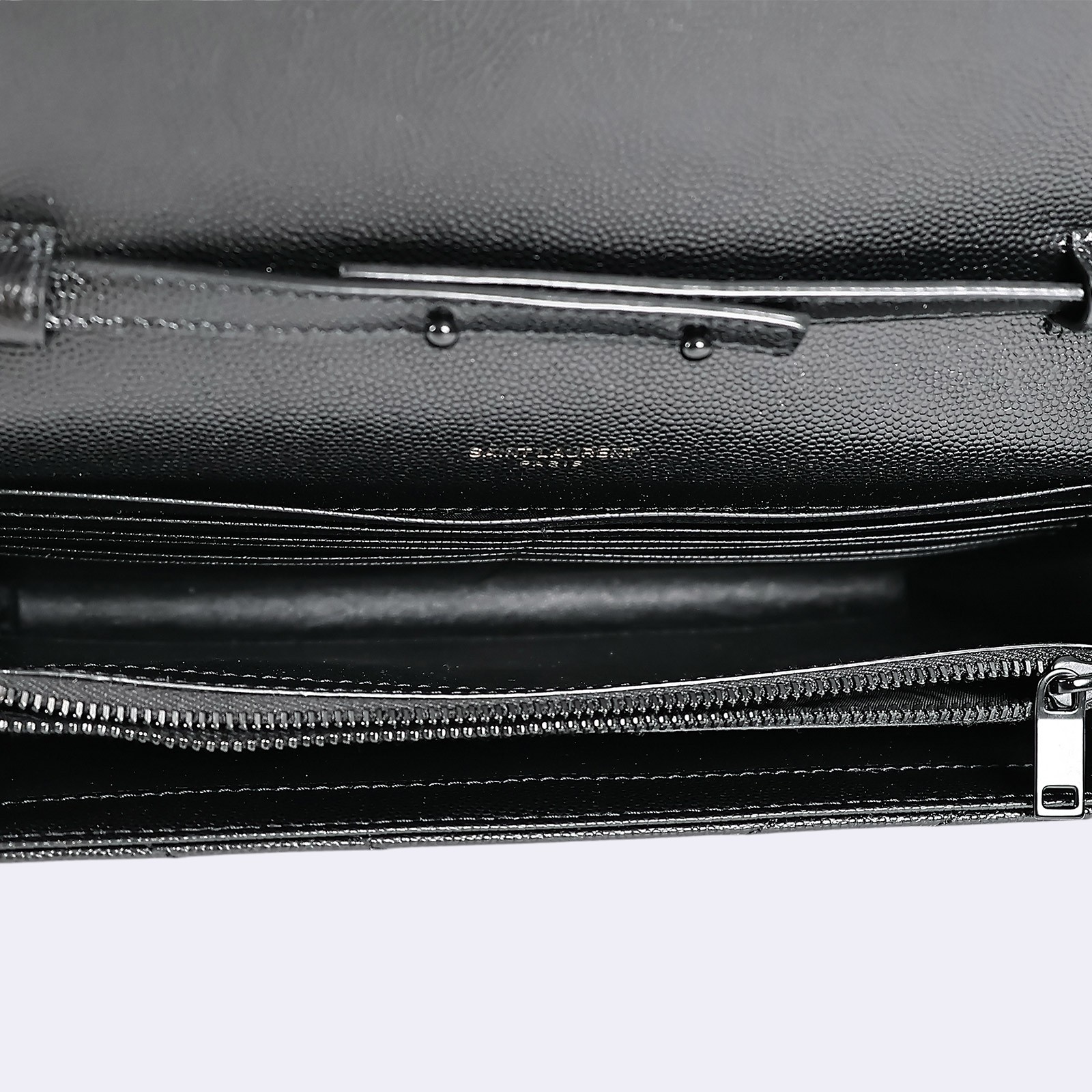 聖羅蘭 YSL SAINT LAURENT Cassandre 經典粒面皮革 鏈條 錢包 377828BOW08 黑魚子醬WOC 無附屬品