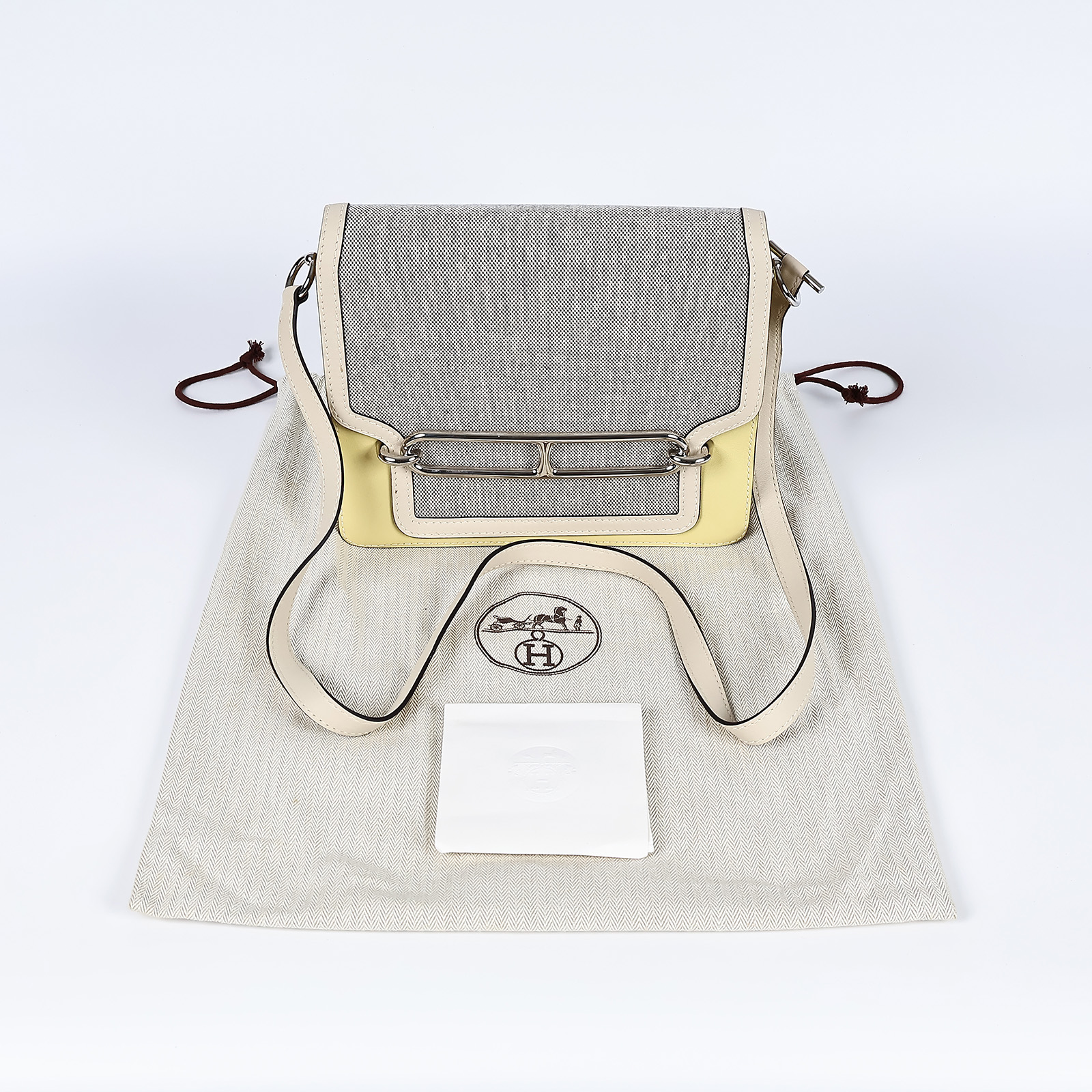 愛馬仕 Hermès Roulis 豬鼻子 斜背包 23 RO23 XST005PI X刻黃白拼帆布ROULIS 23 防塵袋