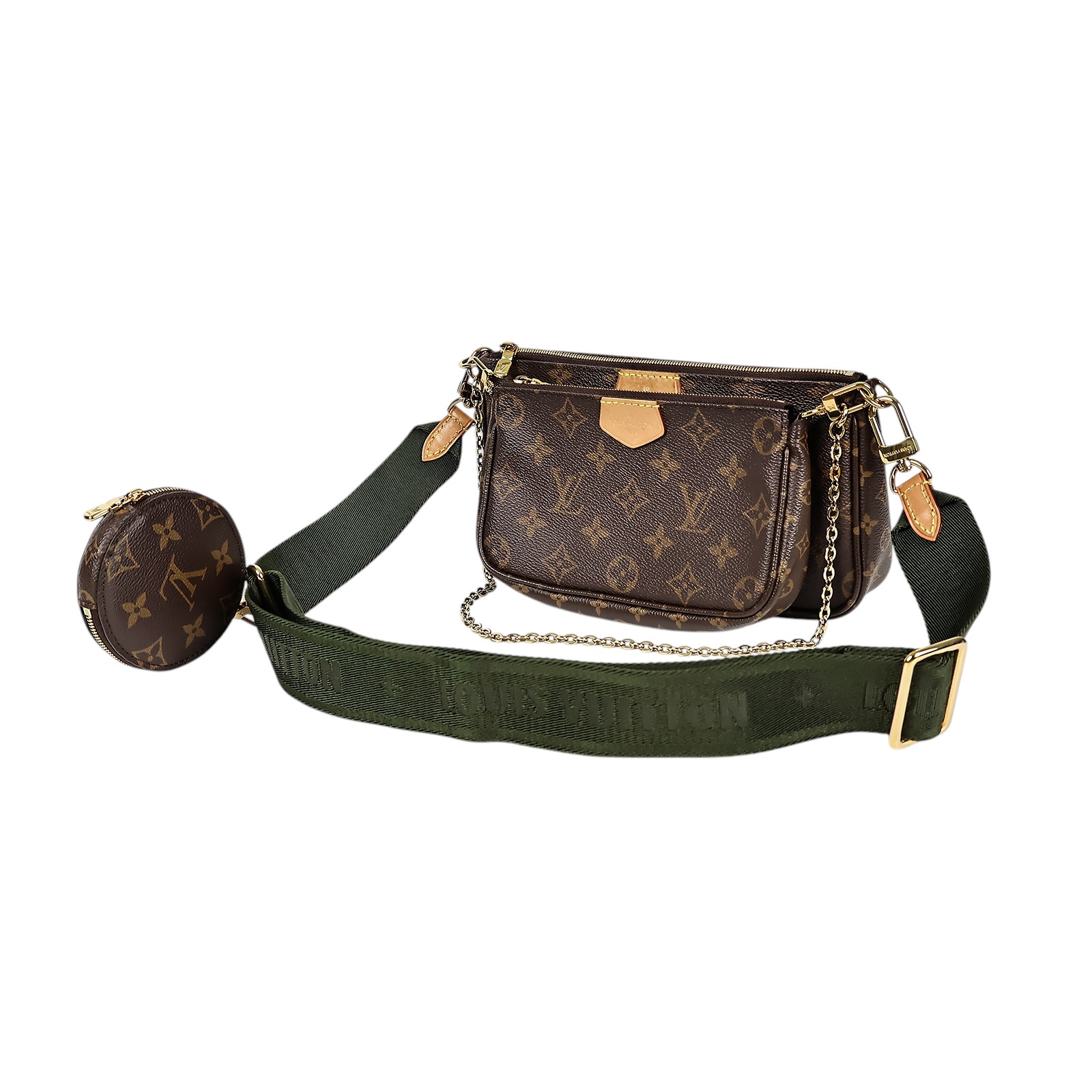 路易威登 LOUIS VUITTON Multi Pochette Accessoires 卡其 三合一 肩背 方包 M44813 晶片款  原廠盒子/防塵袋