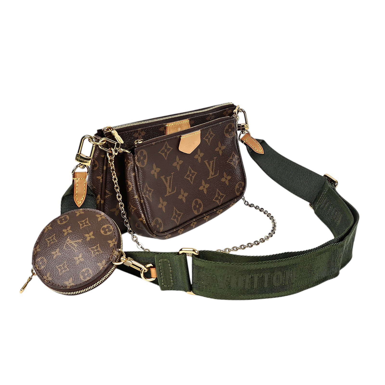路易威登 LOUIS VUITTON Multi Pochette Accessoires 卡其 三合一 肩背 方包 M44813 晶片款  原廠盒子/防塵袋