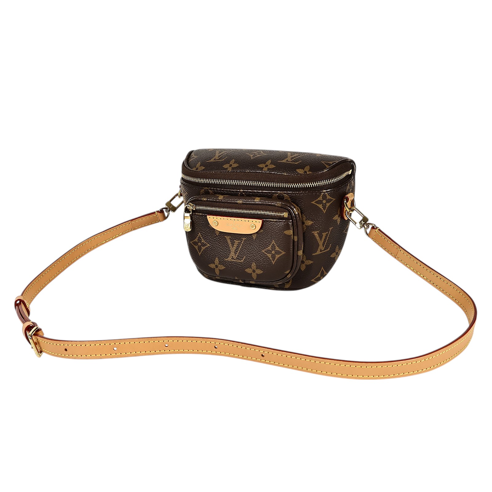路易威登 LOUIS VUITTON Mini Bumbag 迷你 腰包 鏈條 單肩包 M82335 晶片款 棕原花Mini Bumbag 單肩包 防塵袋