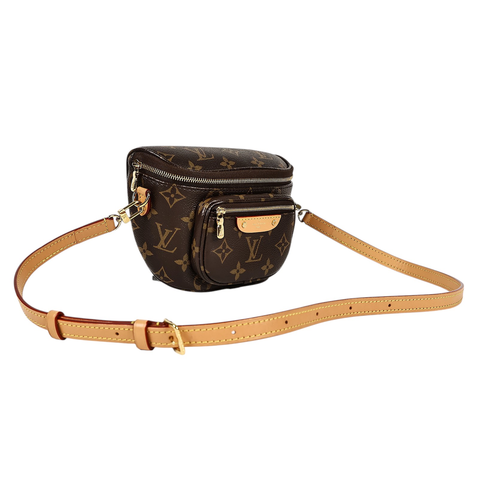 路易威登 LOUIS VUITTON Mini Bumbag 迷你 腰包 鏈條 單肩包 M82335 晶片款 棕原花Mini Bumbag 單肩包 防塵袋