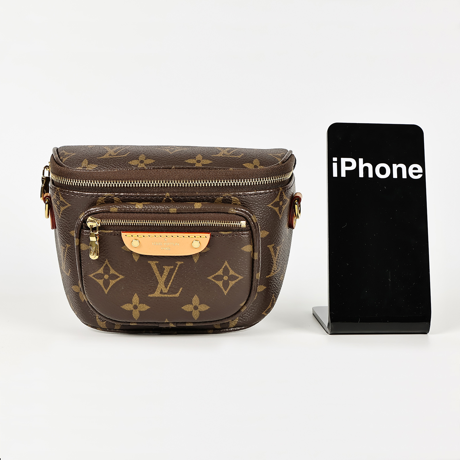 路易威登 LOUIS VUITTON Mini Bumbag 迷你 腰包 鏈條 單肩包 M82335 晶片款 棕原花Mini Bumbag 單肩包 防塵袋