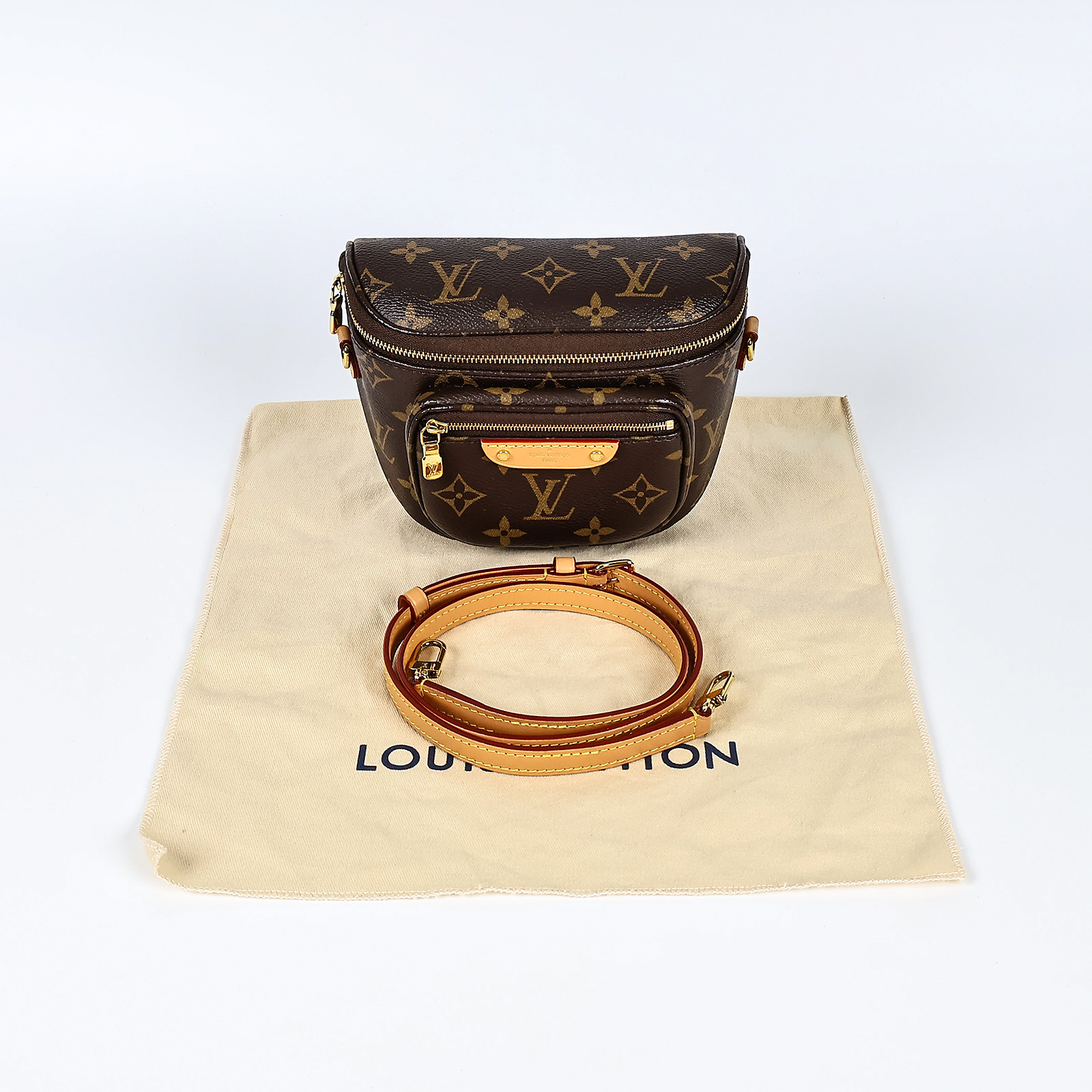 路易威登 LOUIS VUITTON Mini Bumbag 迷你 腰包 鏈條 單肩包 M82335 晶片款 棕原花Mini Bumbag 單肩包 防塵袋