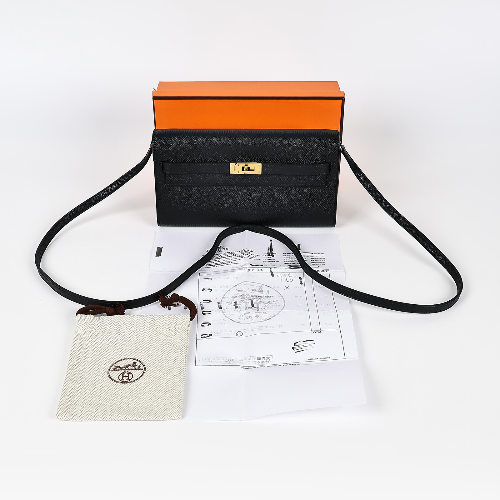 愛馬仕 Hermès Kelly to go 長夾肩背包 KLG B刻 黑KELLY TO GO 原廠盒子/購買證明影本