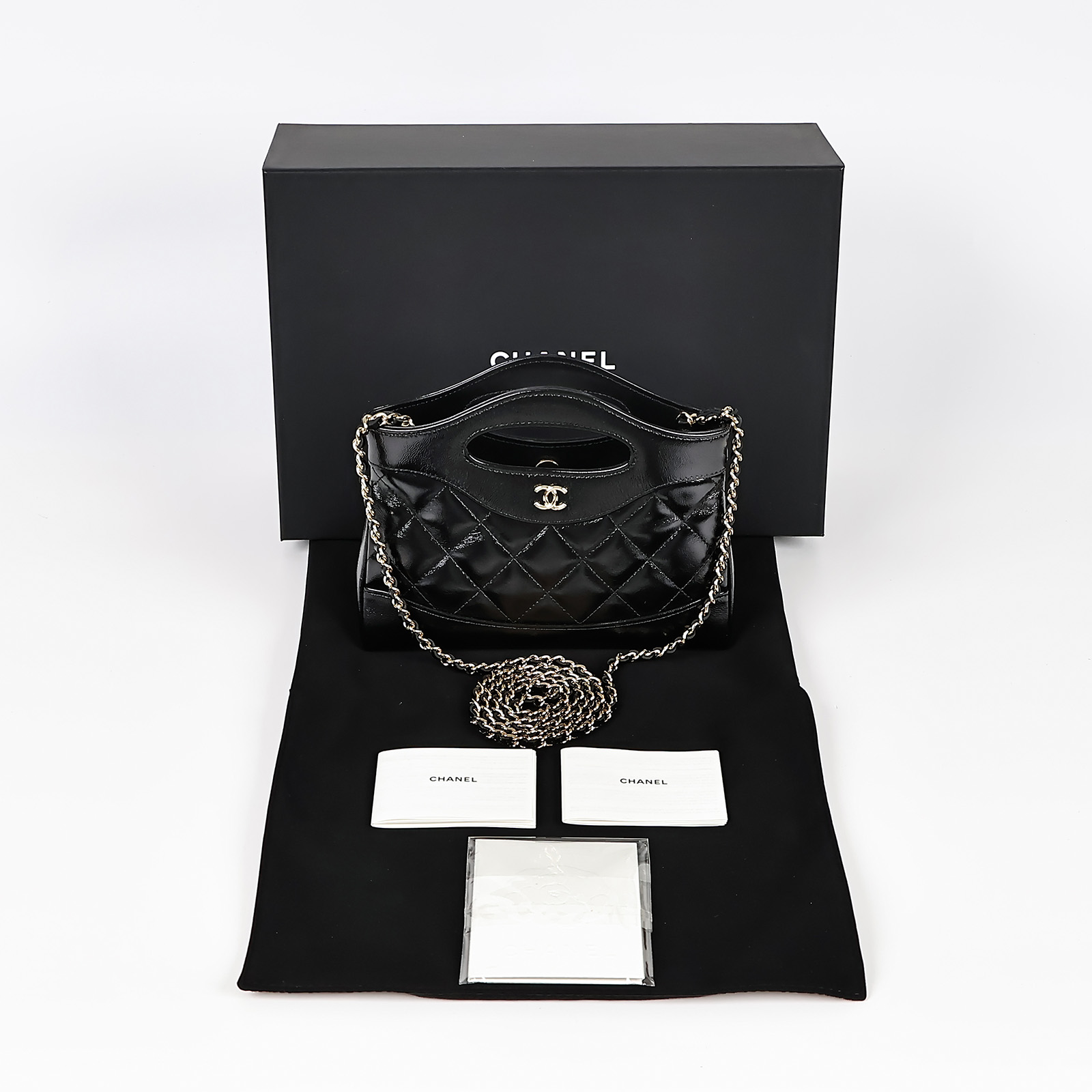 香奈兒 CHANEL CC Logo 31包 菱格紋 鍊帶 肩背 手提包 AP3656 晶片款 黑31bag mini 防塵袋/原廠盒子