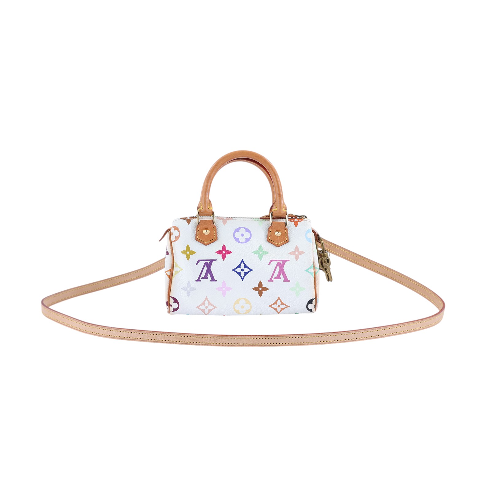 路易威登 LOUIS VUITTON 村上隆聯名 Nano Speedy 手提 斜背 波士頓包 M92645 ☆白三彩NANO SPEEDY 鎖組/防塵袋