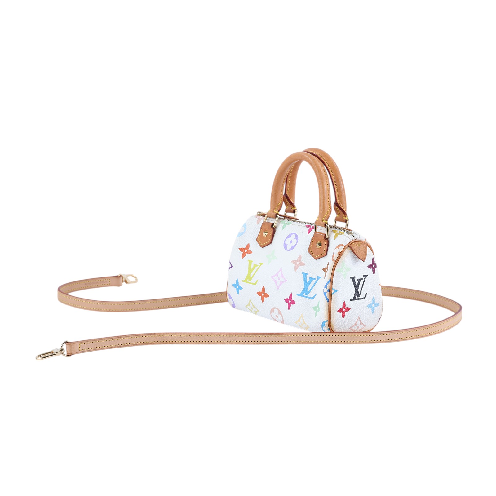 路易威登 LOUIS VUITTON 村上隆聯名 Nano Speedy 手提 斜背 波士頓包 M92645 ☆白三彩NANO SPEEDY 鎖組/防塵袋