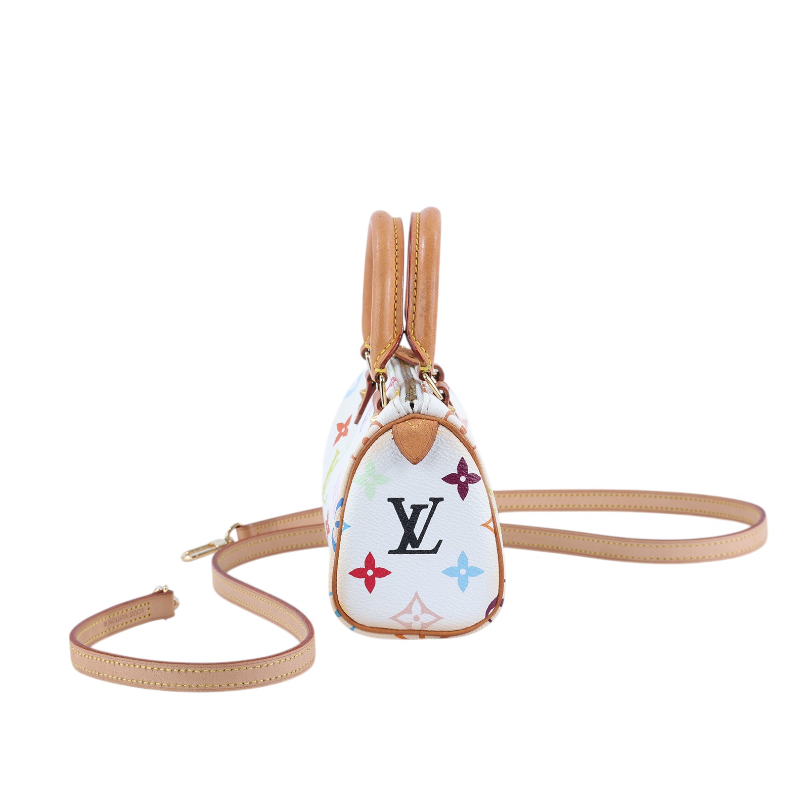 路易威登 LOUIS VUITTON 村上隆聯名 Nano Speedy 手提 斜背 波士頓包 M92645 ☆白三彩NANO SPEEDY 鎖組/防塵袋