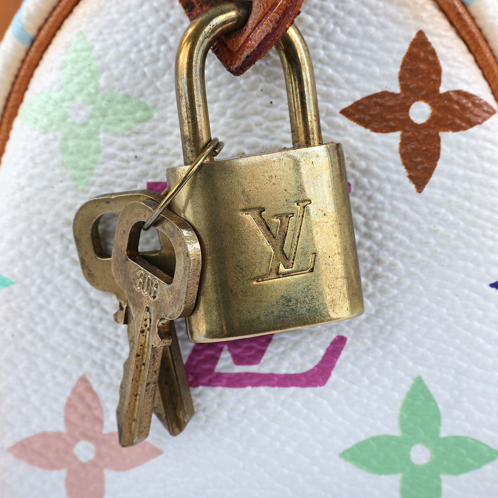 路易威登 LOUIS VUITTON 村上隆聯名 Nano Speedy 手提 斜背 波士頓包 M92645 ☆白三彩NANO SPEEDY 鎖組/防塵袋