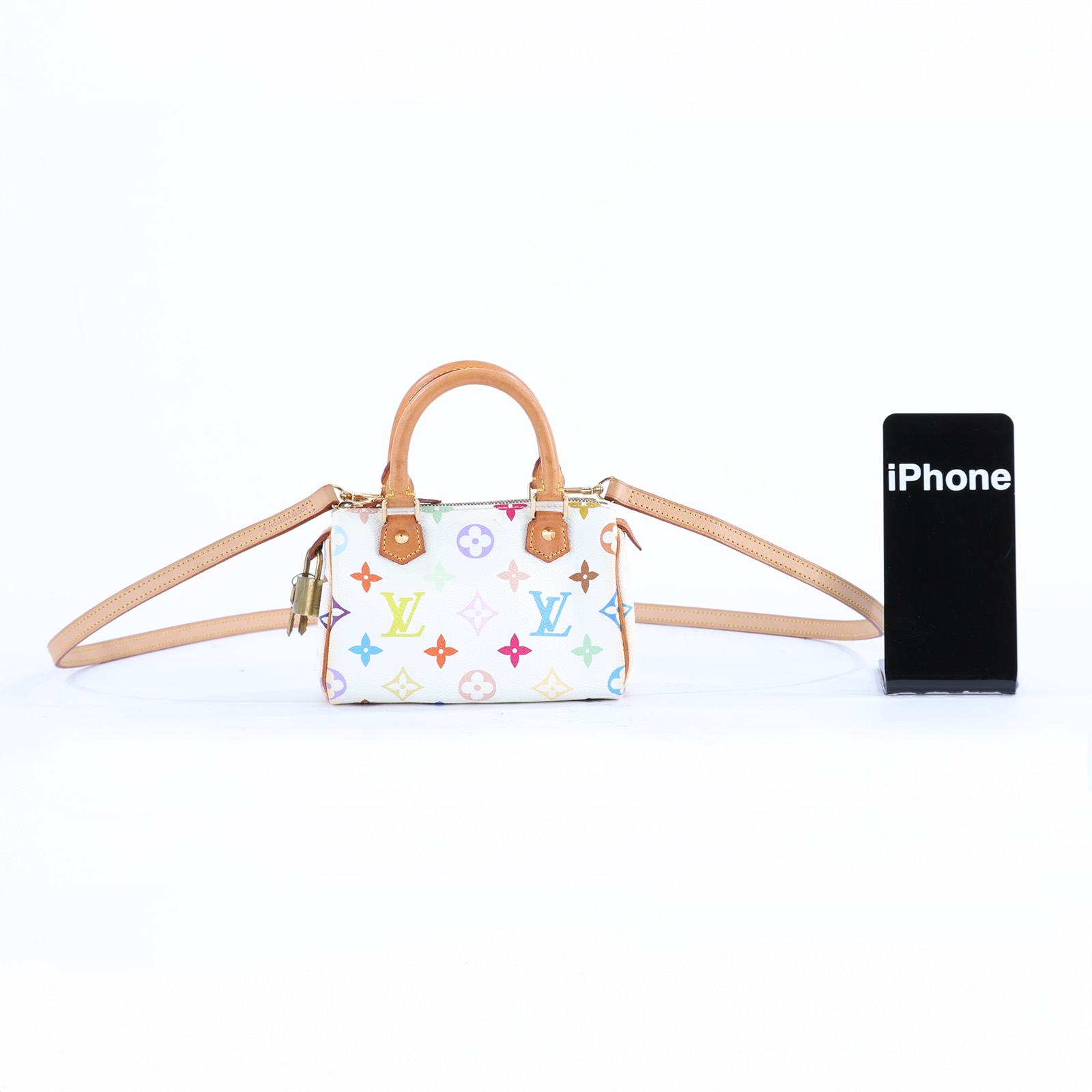 路易威登 LOUIS VUITTON 村上隆聯名 Nano Speedy 手提 斜背 波士頓包 M92645 ☆白三彩NANO SPEEDY 鎖組/防塵袋