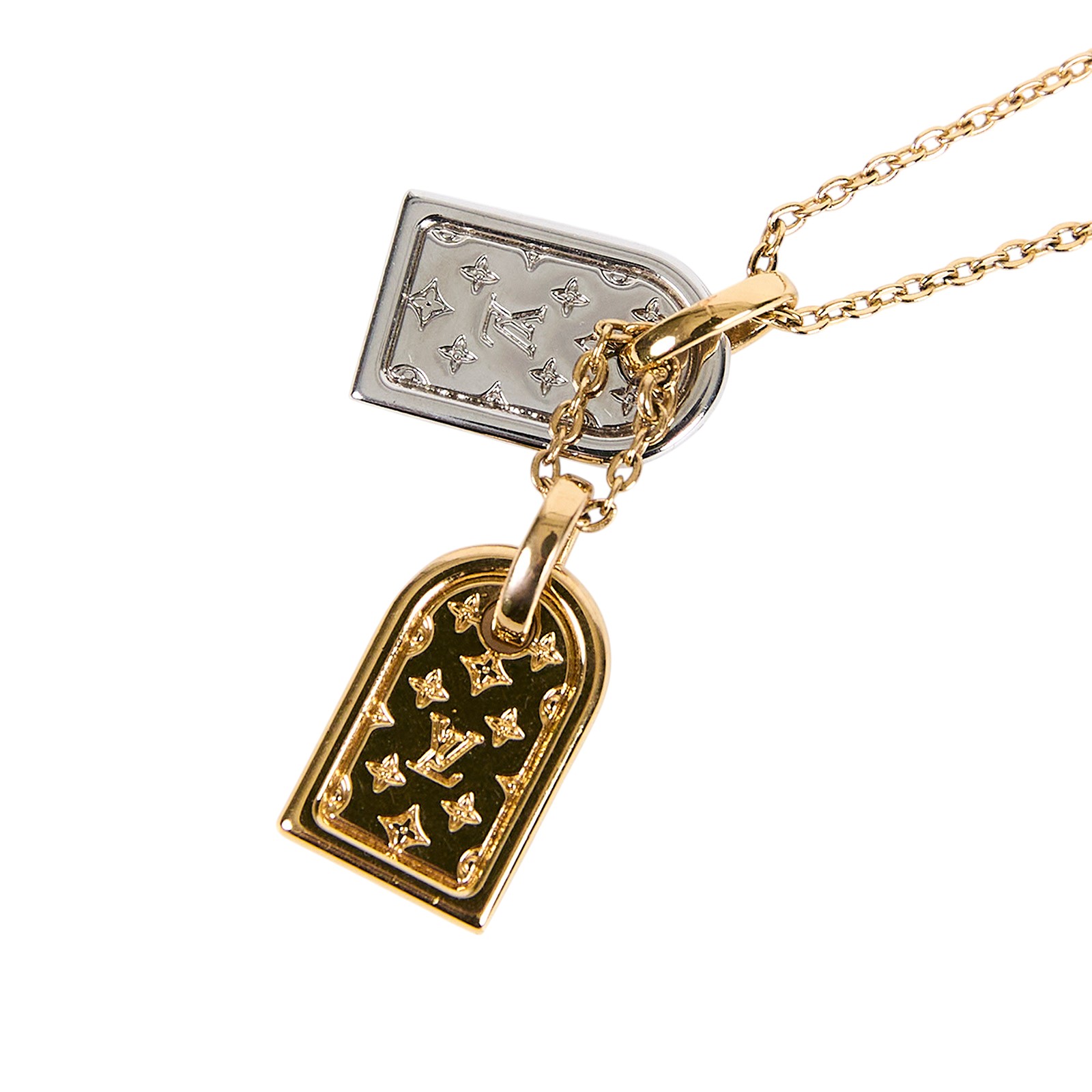 路易威登 LOUIS VUITTON Nanogram 項鏈 M63141 原花雙色吊墜鎖骨項鍊(金銀) 原廠盒子/防塵袋/購買證明