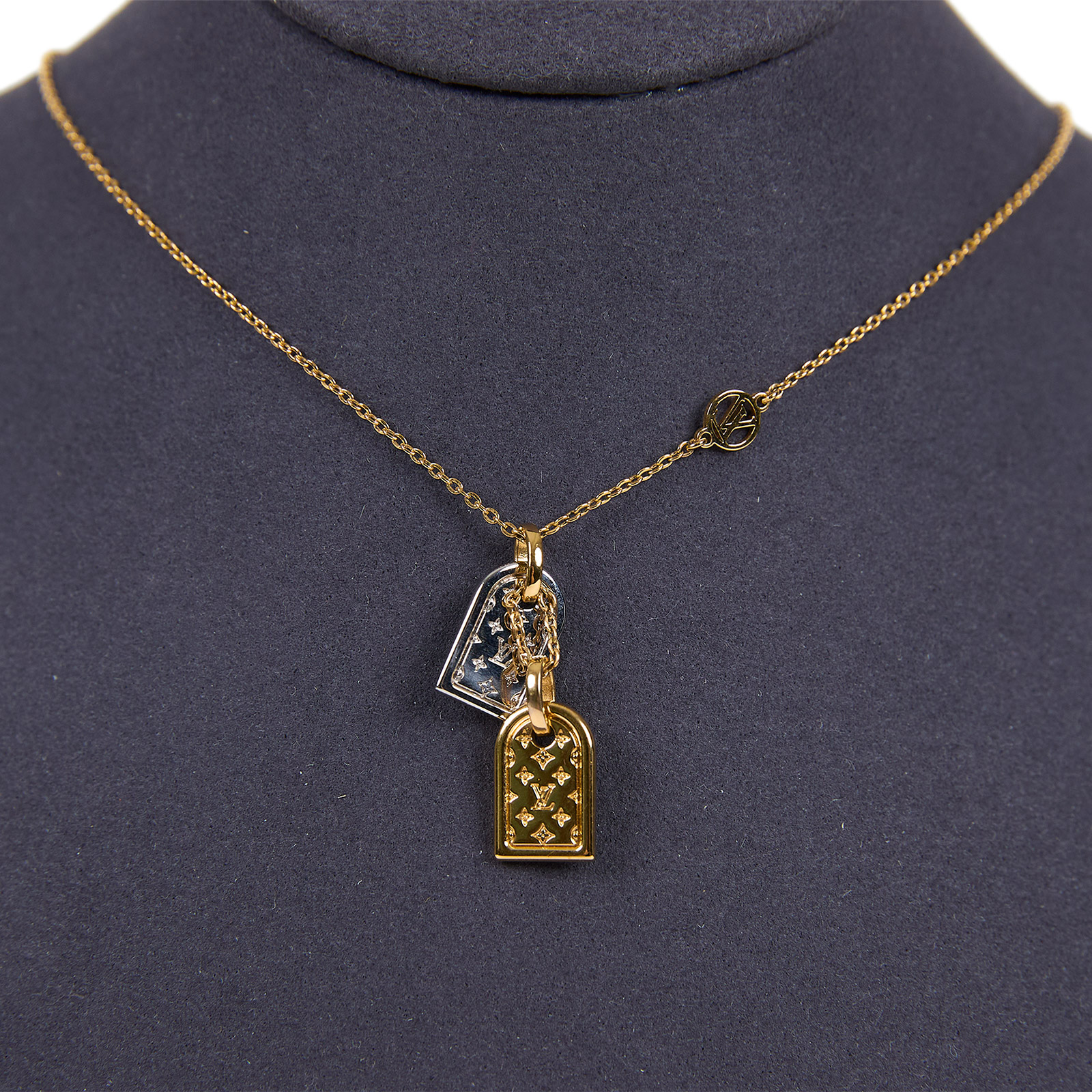路易威登 LOUIS VUITTON Nanogram 項鏈 M63141 原花雙色吊墜鎖骨項鍊(金銀) 原廠盒子/防塵袋/購買證明