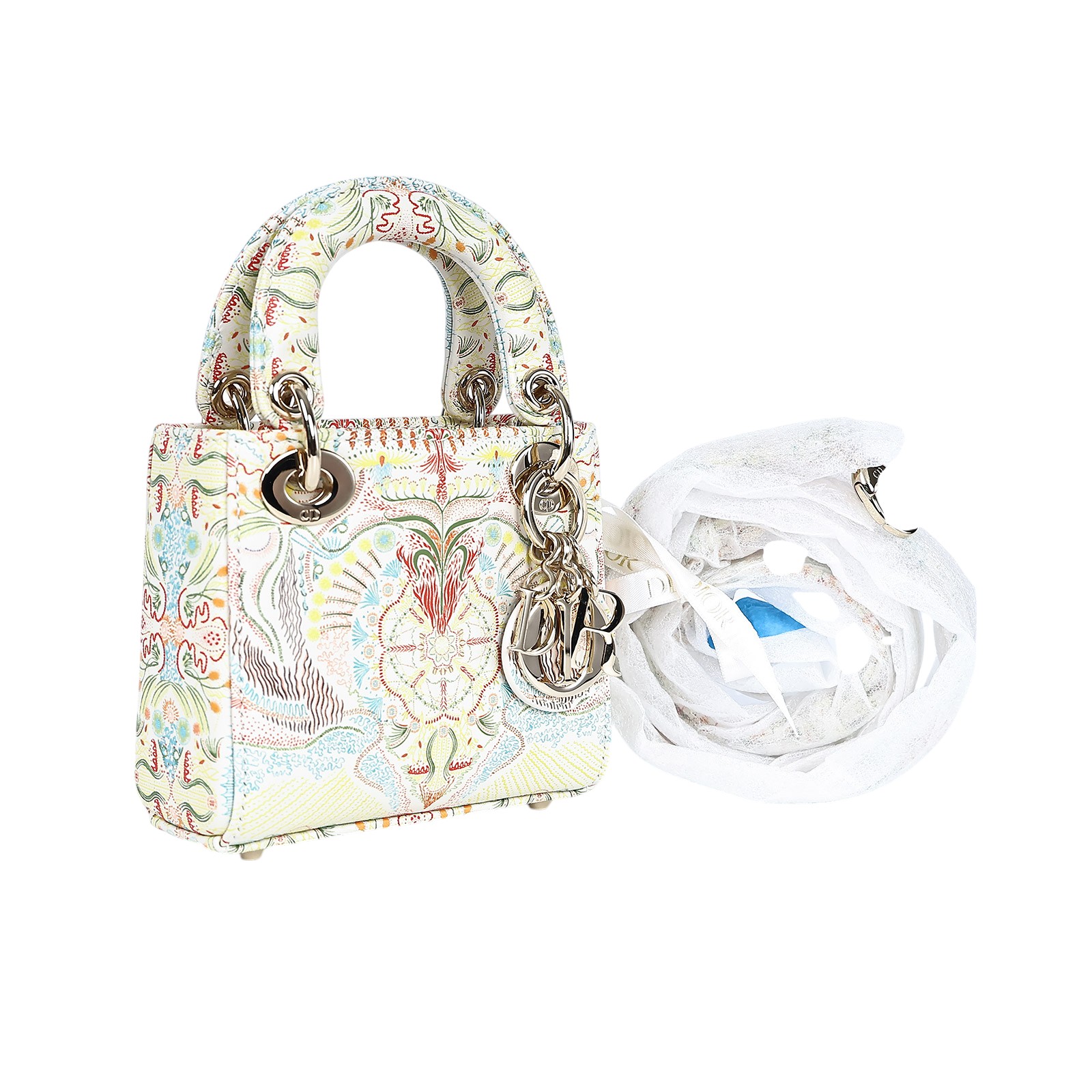 迪奧 CHRISTIAN DIOR Lady Dior Micro手提 肩背包  白圖騰LADY DIOR MICRO 防塵袋/保證卡/背帶