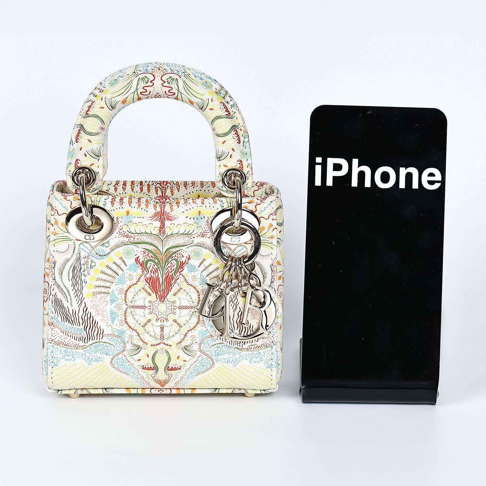 迪奧 CHRISTIAN DIOR Lady Dior Micro手提 肩背包  白圖騰LADY DIOR MICRO 防塵袋/保證卡/背帶