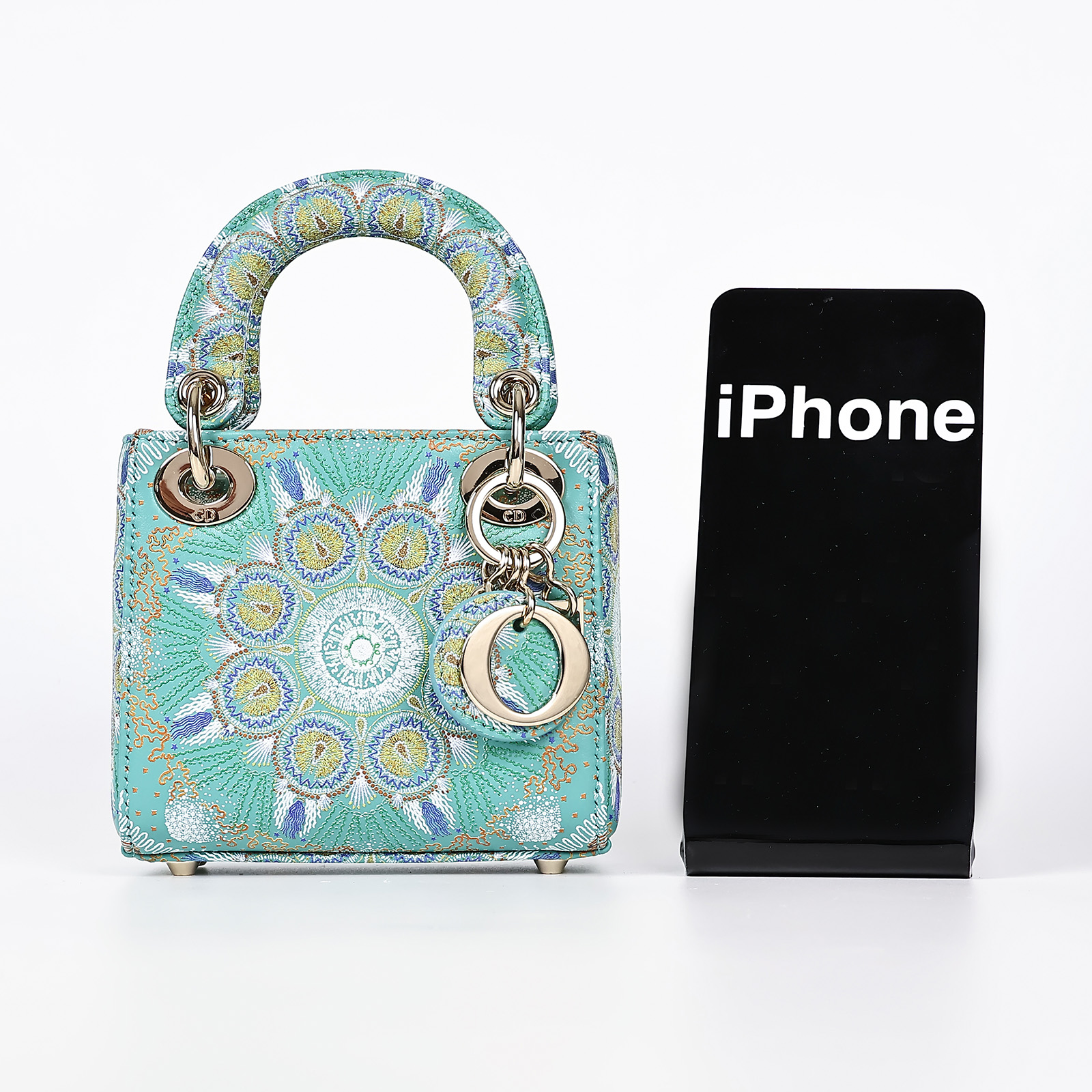 迪奧 CHRISTIAN DIOR Lady Dior Micro手提 肩背包  綠圖騰LADY DIOR MICRO 防塵袋/保證卡/背帶