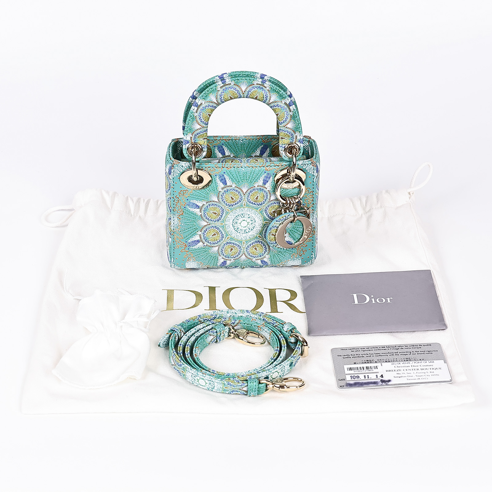 迪奧 CHRISTIAN DIOR Lady Dior Micro手提 肩背包  綠圖騰LADY DIOR MICRO 防塵袋/保證卡/背帶