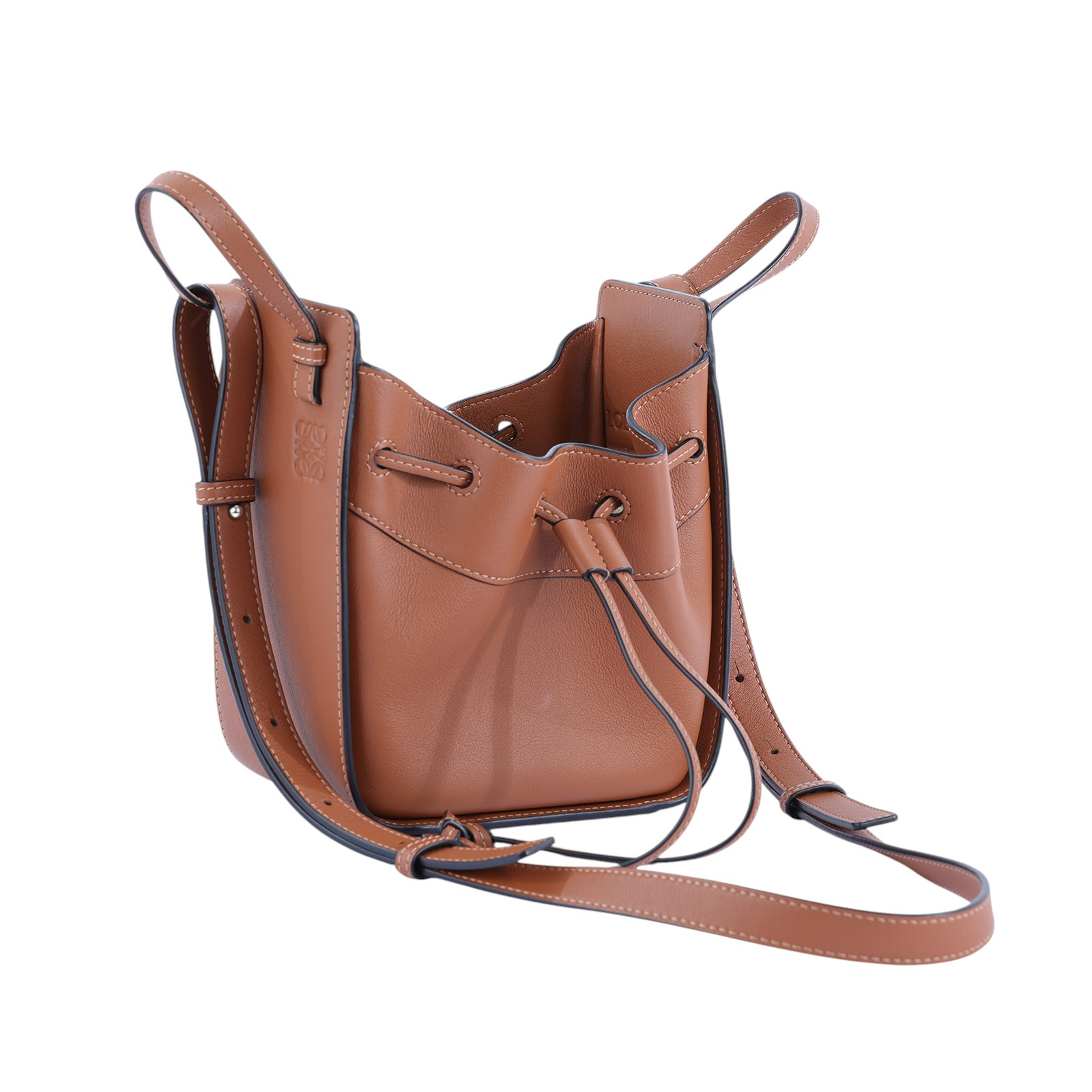 羅意威 LOEWE Mini Hammock drawstring 迷你 小牛皮 肩背 吊床包  棕 HAMMOCK MINI 無附屬品