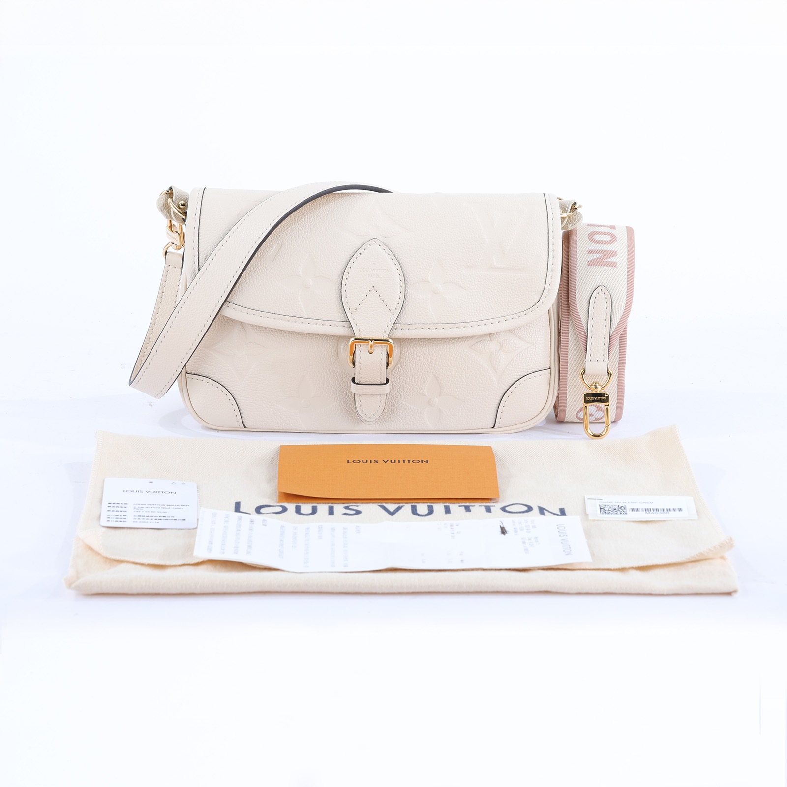 路易威登 LOUIS VUITTON Diane 腋下包法棍 單肩背包 米色 M46388 晶片款 奶油白Diane 防塵袋/購買證明