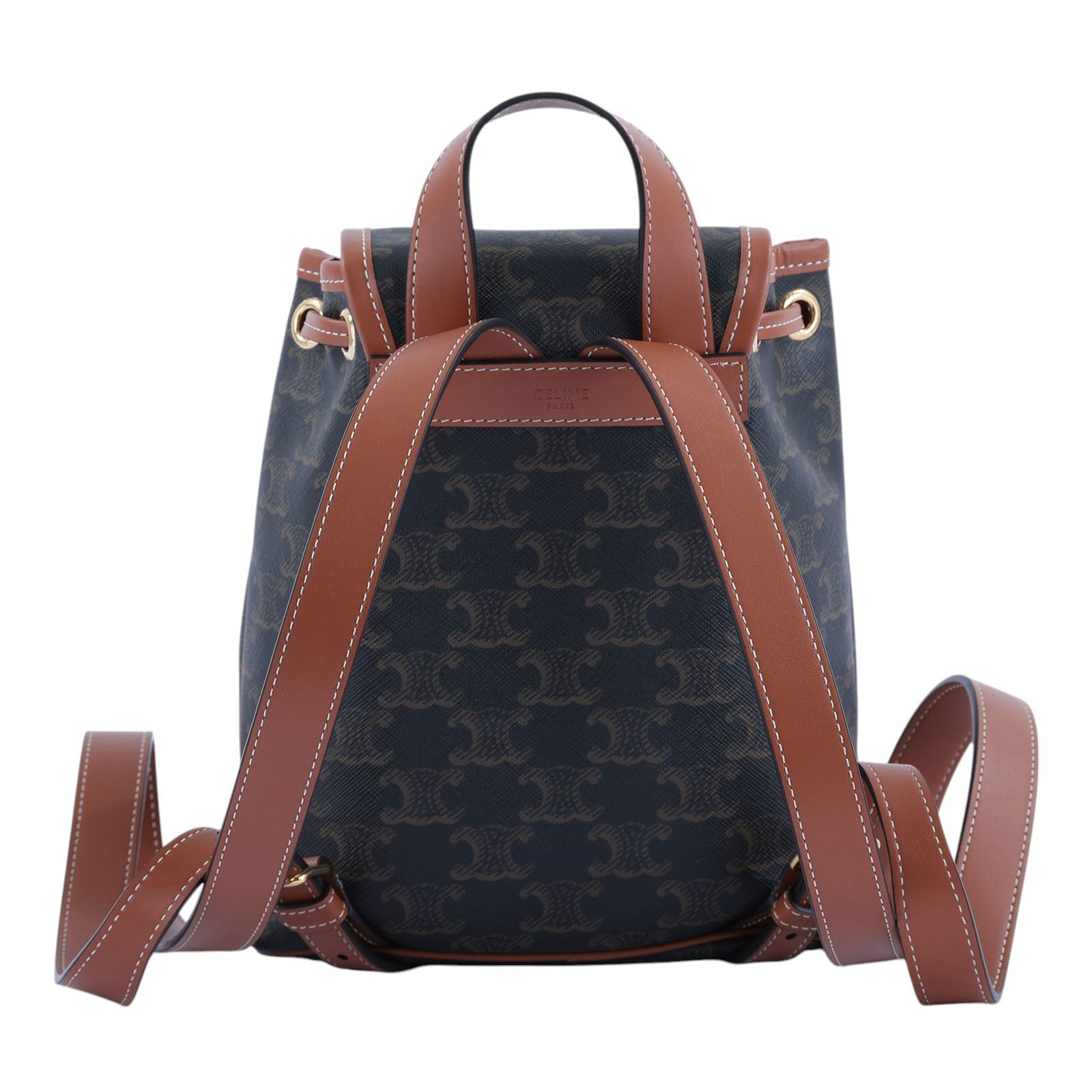 思琳 CELINE Triomphe帆布 小牛皮 迷你 Folco 後背包 197662CAS  原廠盒子/防塵袋/購買證明