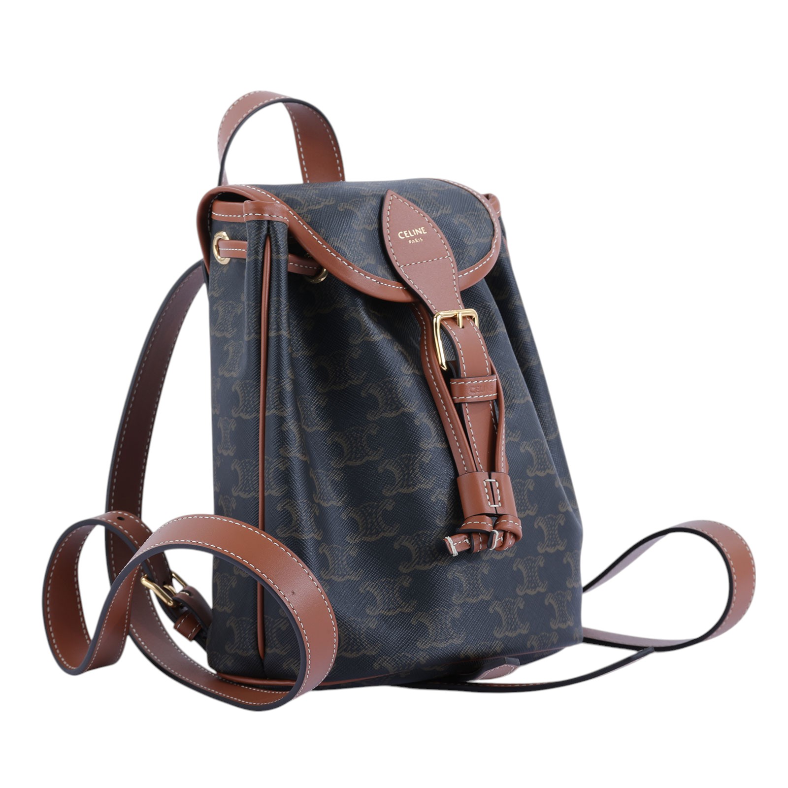 思琳 CELINE Triomphe帆布 小牛皮 迷你 Folco 後背包 197662CAS  原廠盒子/防塵袋/購買證明