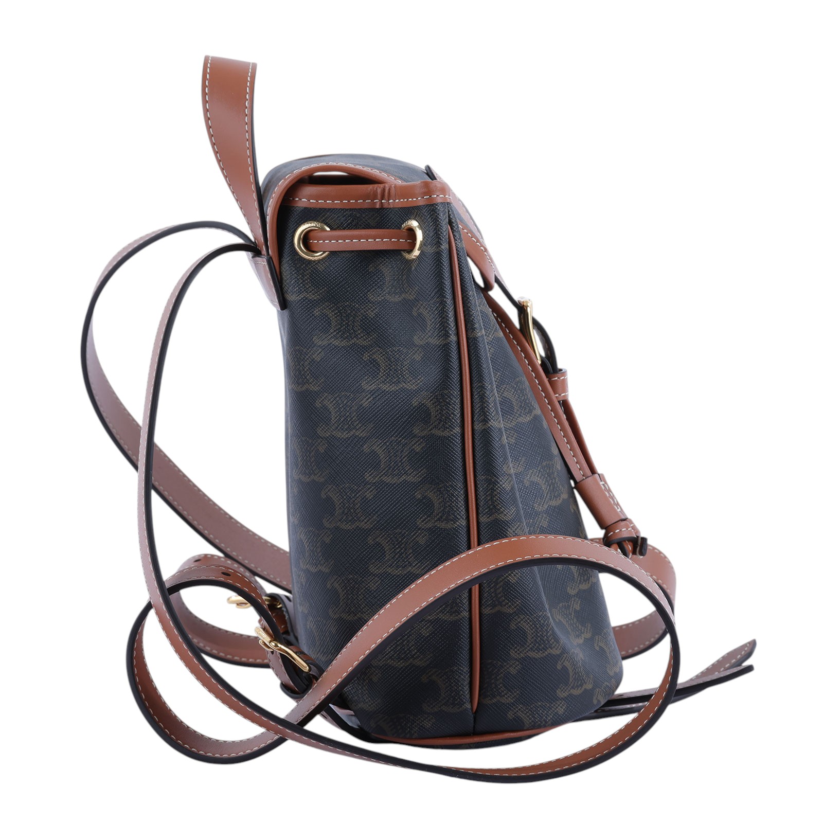 思琳 CELINE Triomphe帆布 小牛皮 迷你 Folco 後背包 197662CAS  原廠盒子/防塵袋/購買證明