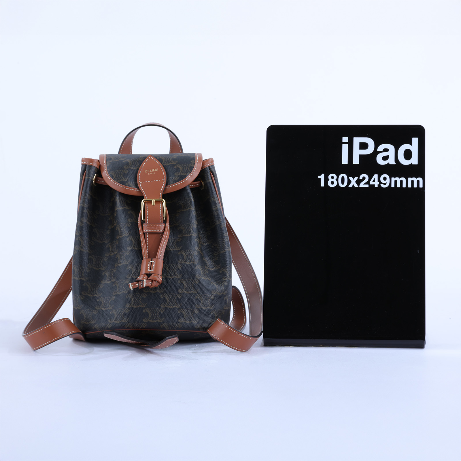 思琳 CELINE Triomphe帆布 小牛皮 迷你 Folco 後背包 197662CAS  原廠盒子/防塵袋/購買證明