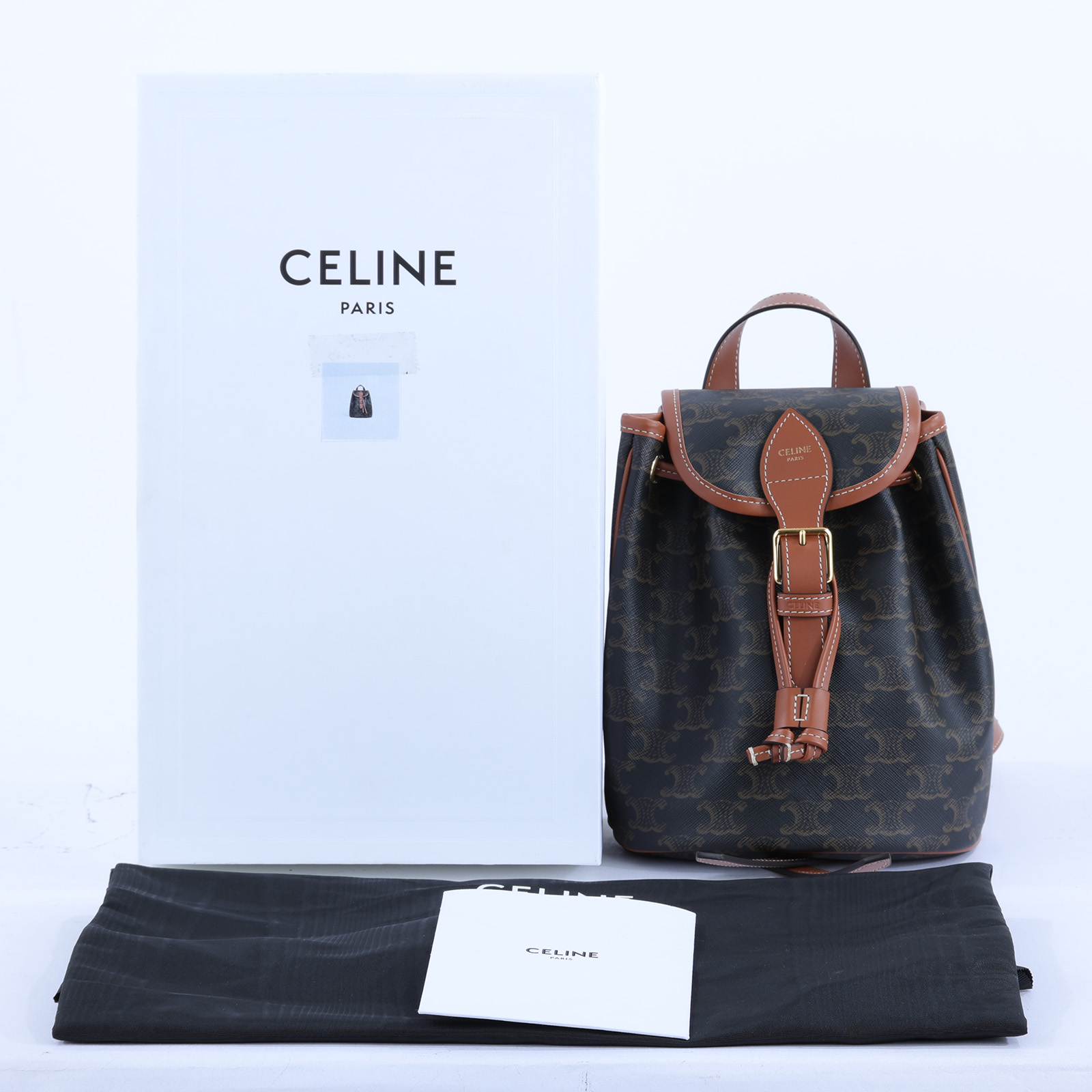 思琳 CELINE Triomphe帆布 小牛皮 迷你 Folco 後背包 197662CAS  原廠盒子/防塵袋/購買證明