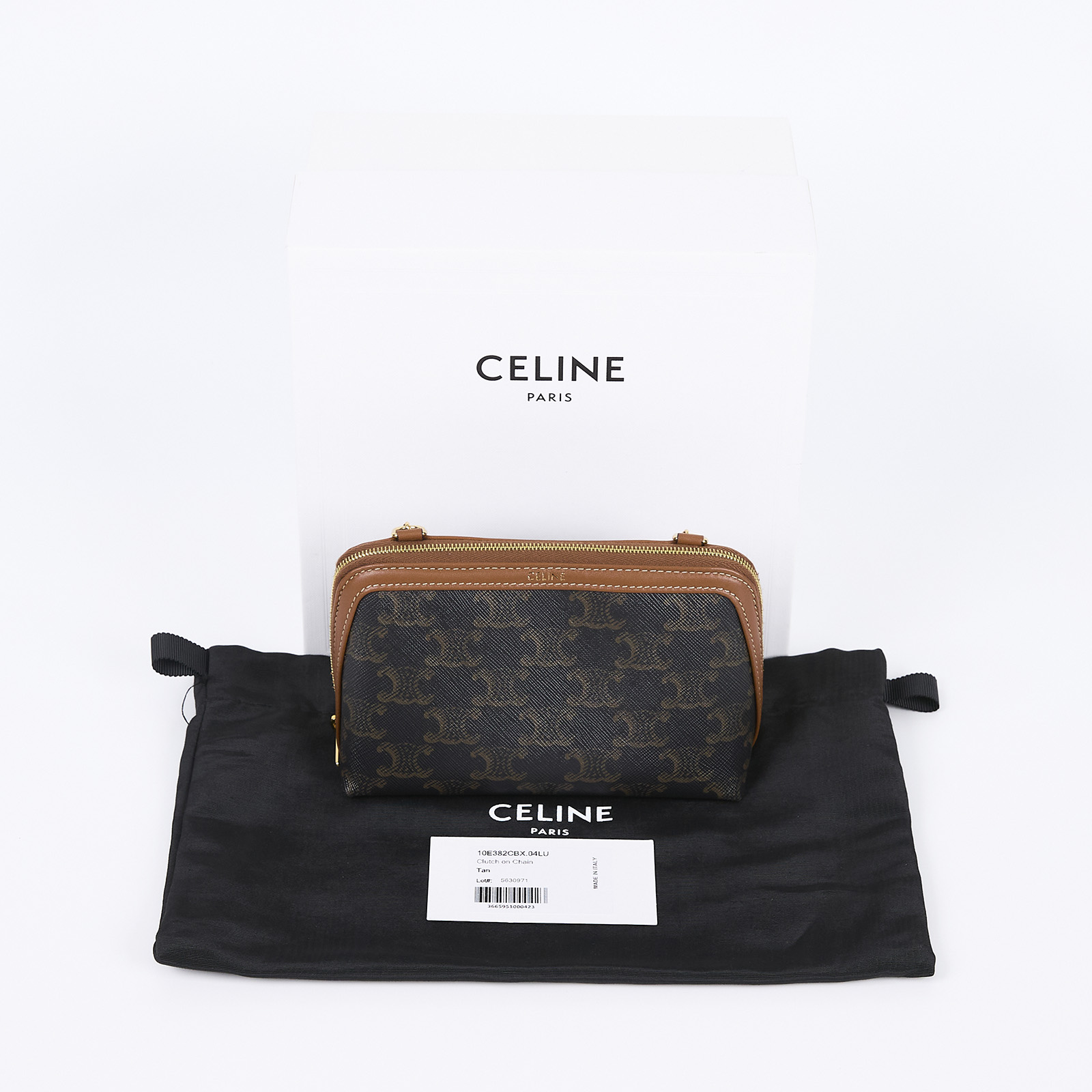 思琳 CELINE 標誌印花飾鍊 手提包 10E382CBX 棕老花凱旋門鏈條貝殼包 原廠盒子/防塵袋