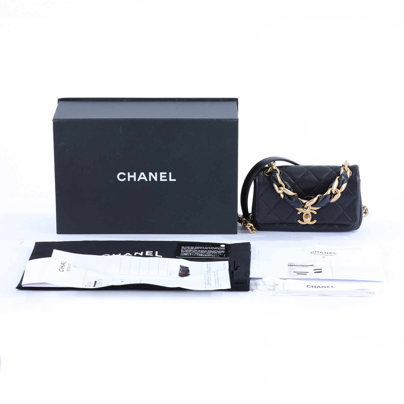 香奈兒 CHANEL CF 口蓋包 小型 AS2387 31開黑金寬皮穿鍊掀蓋包 原廠盒子/防塵袋/購買證明/購買證明影本