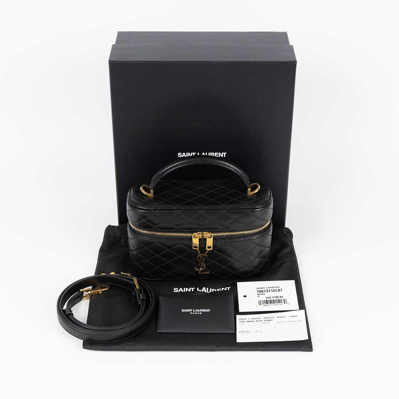 聖羅蘭 YSL SAINT LAURENT Gaby Vanity Bbag 小羊皮 肩帶 手拿包 7667311EL07  防塵袋/原廠盒子