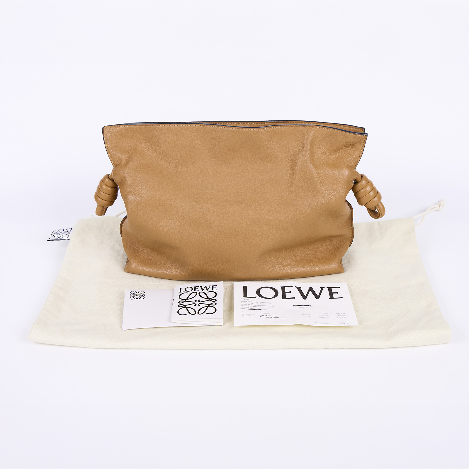 羅意威 LOEWE Flamenco clutch 小牛皮 肩背包 A411FC1X62 咖FLAMENCO CLUTCH中號 防塵袋/購買證明