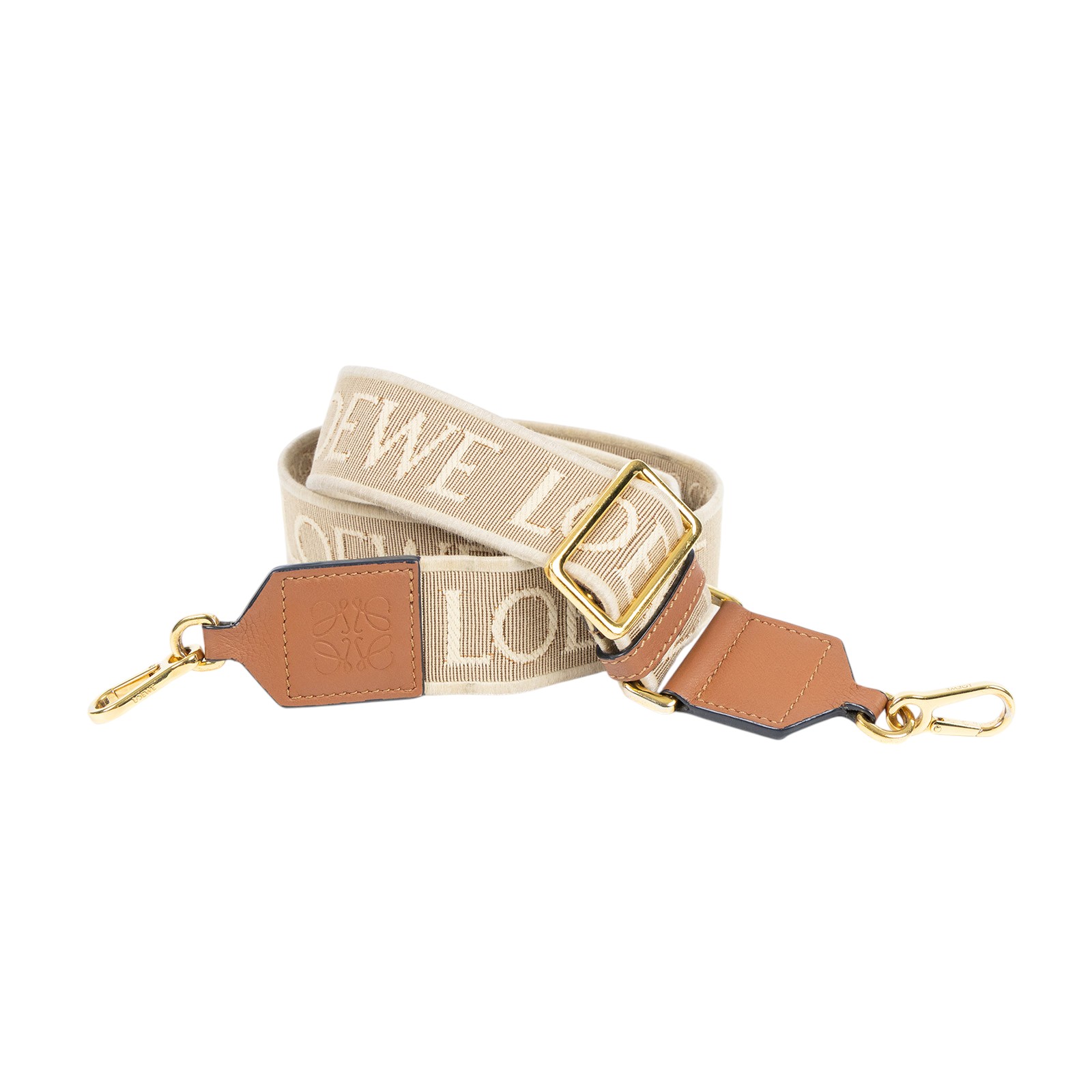 羅意威 LOEWE 緹花織 小牛皮 Anagram 肩帶 C073T87X01 米帆布LOGO背帶 無附屬品