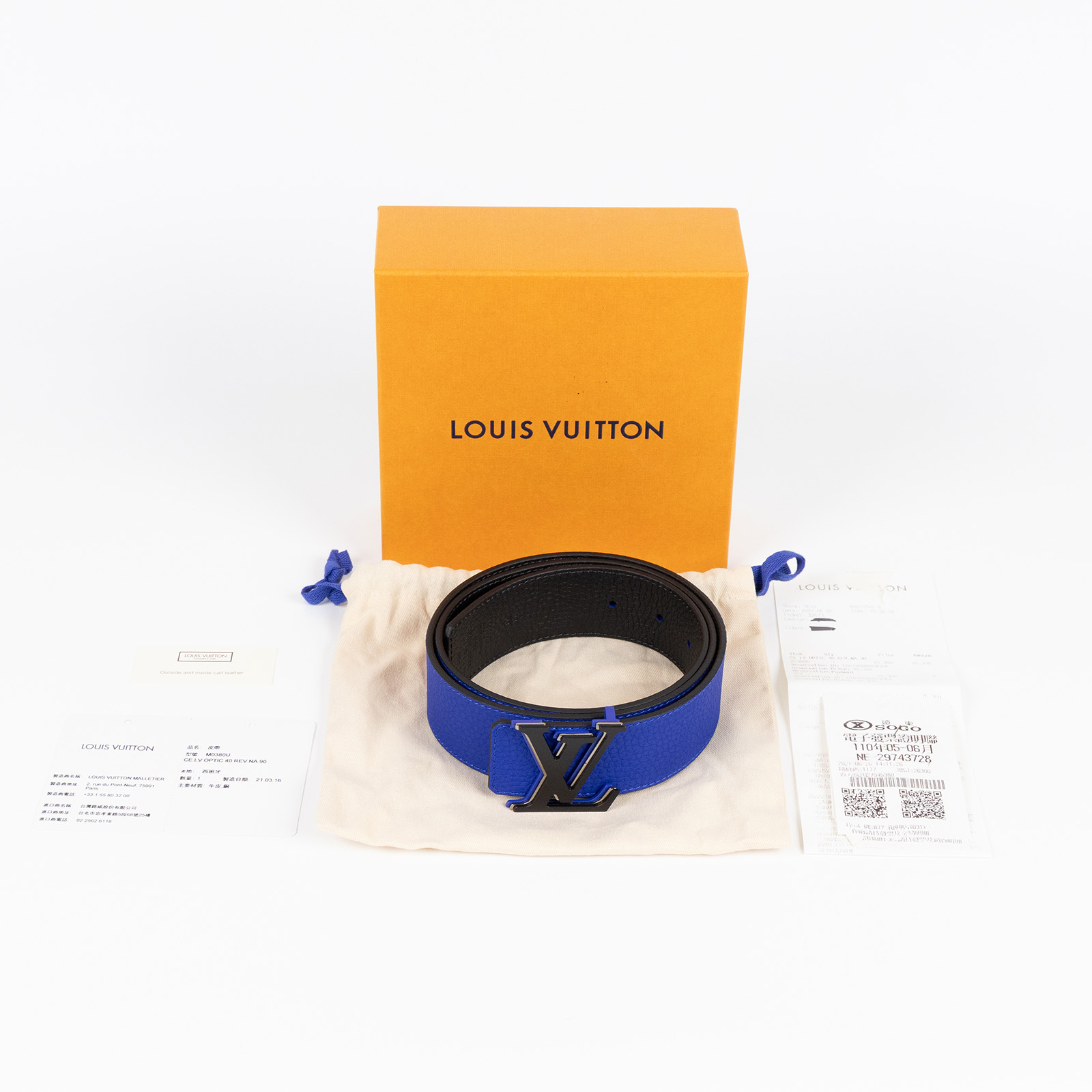 路易威登 LOUIS VUITTON LV Opic 40毫米 雙面皮帶 M0380U 藍黑雙面皮帶 防塵袋/原廠盒子/購買證明