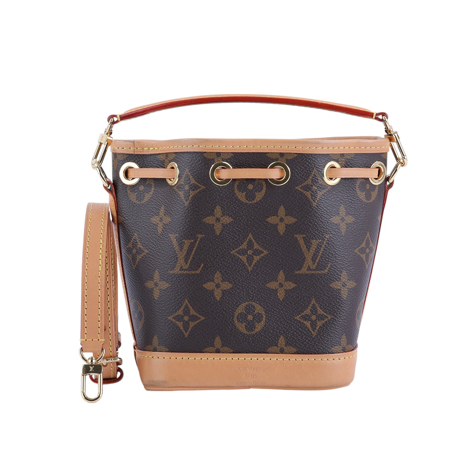 路易威登 LOUIS VUITTON Nano Noé 原花 束口水桶包 M81266 晶片款 棕原花Nano Noé水桶包 背帶2/日本購買證明
