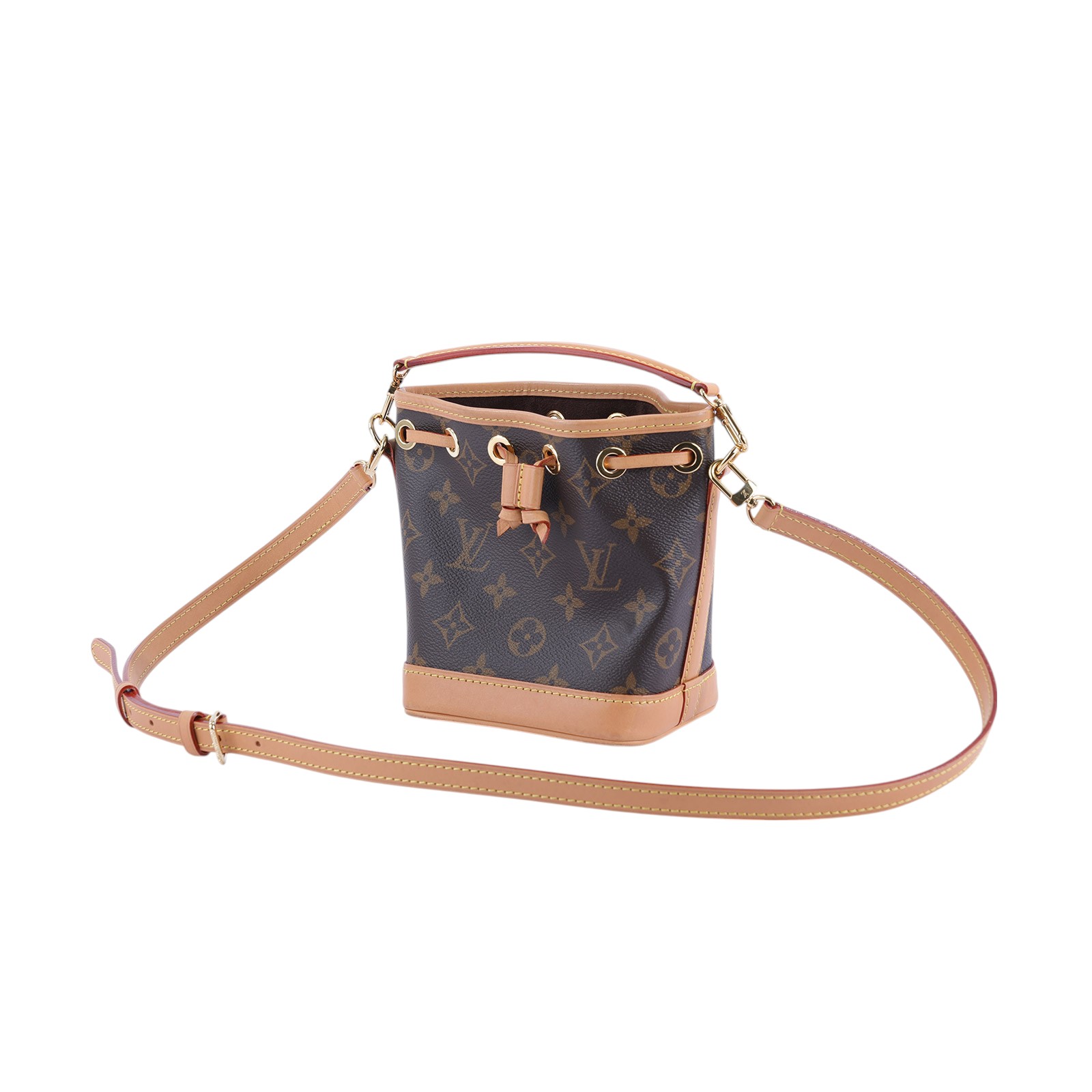 路易威登 LOUIS VUITTON Nano Noé 原花 束口水桶包 M81266 晶片款 棕原花Nano Noé水桶包 背帶2/日本購買證明
