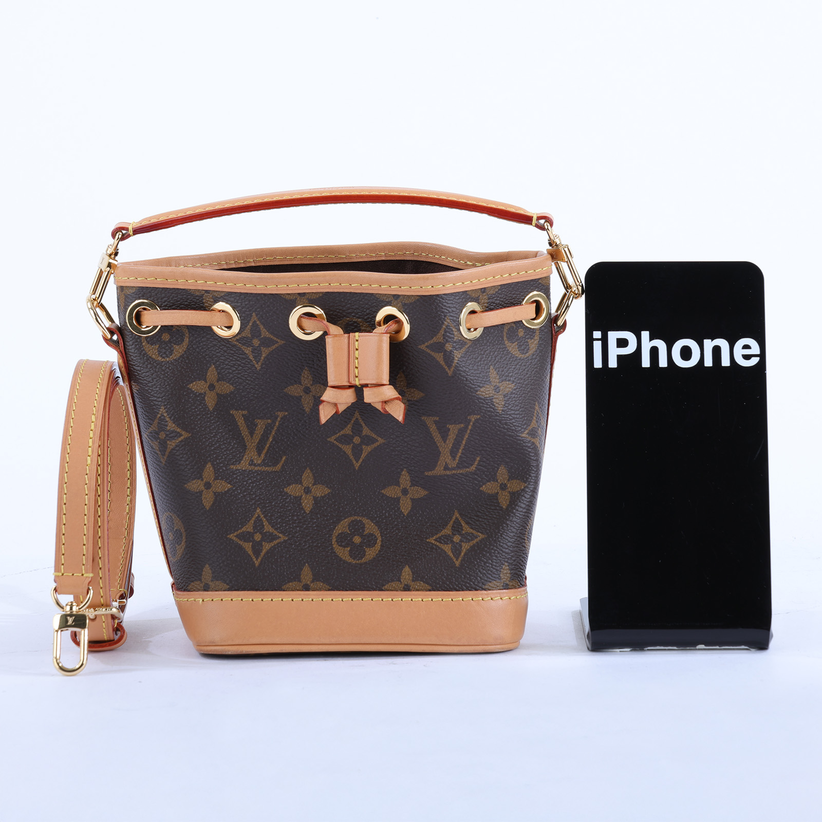 路易威登 LOUIS VUITTON Nano Noé 原花 束口水桶包 M81266 晶片款 棕原花Nano Noé水桶包 背帶2/日本購買證明