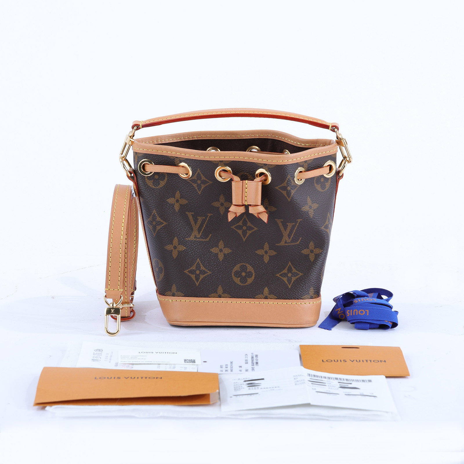路易威登 LOUIS VUITTON Nano Noé 原花 束口水桶包 M81266 晶片款 棕原花Nano Noé水桶包 背帶2/日本購買證明