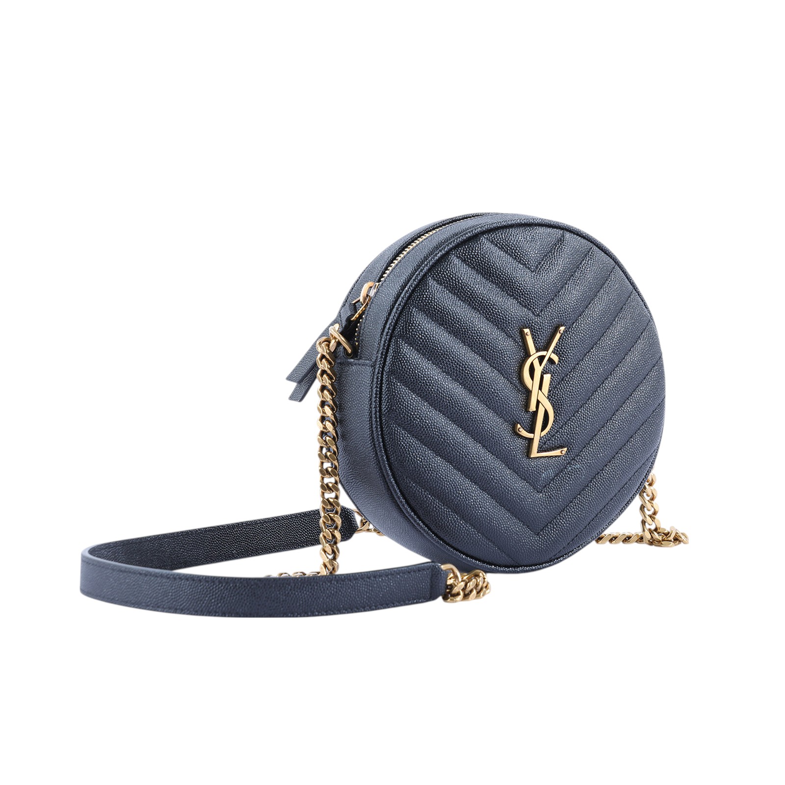 聖羅蘭 YSL SAINT LAURENT Vinyle 610436E9096 黑金魚子醬圓餅包 防塵袋