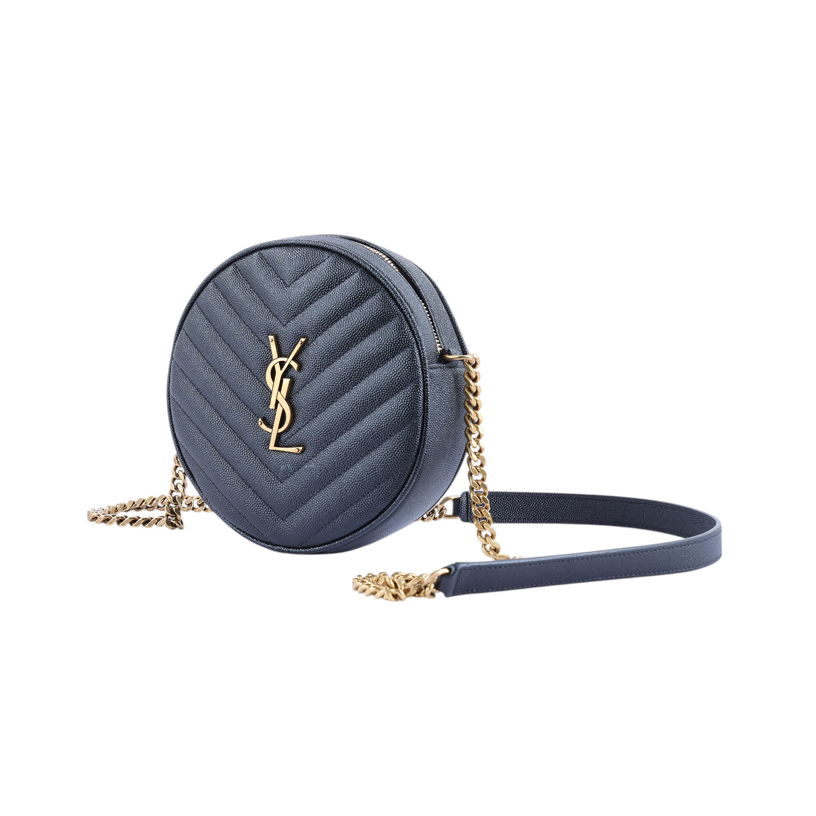 聖羅蘭 YSL SAINT LAURENT Vinyle 610436E9096 黑金魚子醬圓餅包 防塵袋