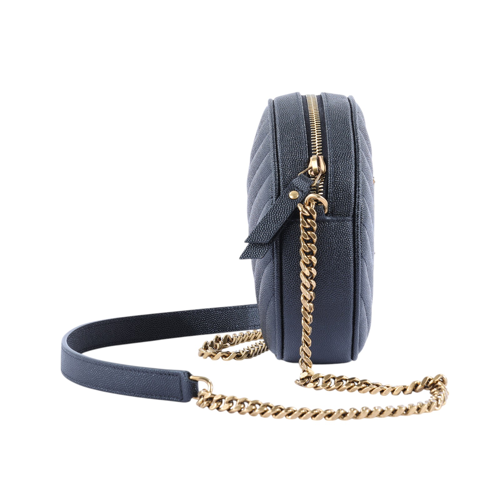 聖羅蘭 YSL SAINT LAURENT Vinyle 610436E9096 黑金魚子醬圓餅包 防塵袋