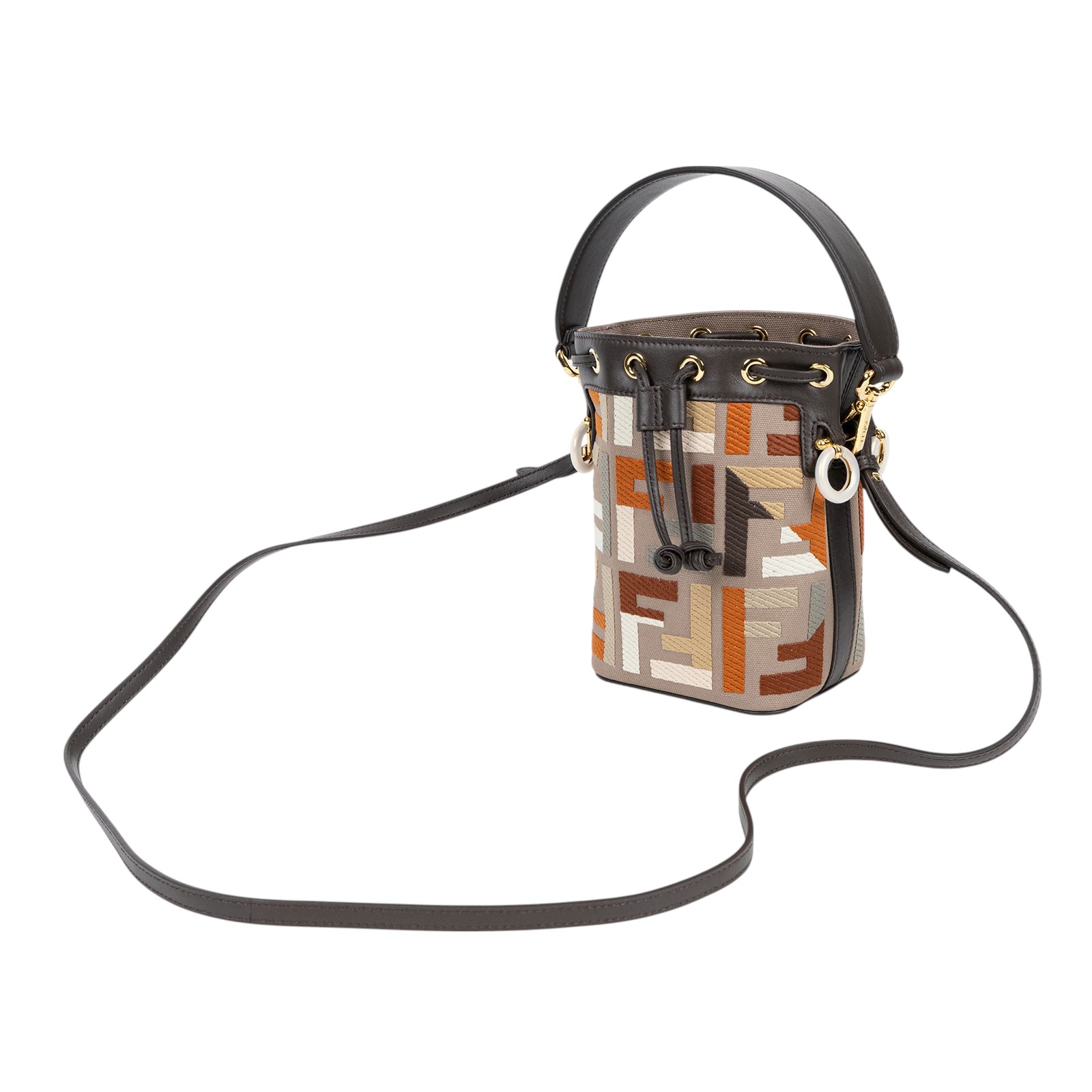 芬迪 FENDI Mon Tresor 皮革 迷你 手袋 8BS010APKE 咖帆布MINI Mon Tresor 原廠盒子/防塵袋
