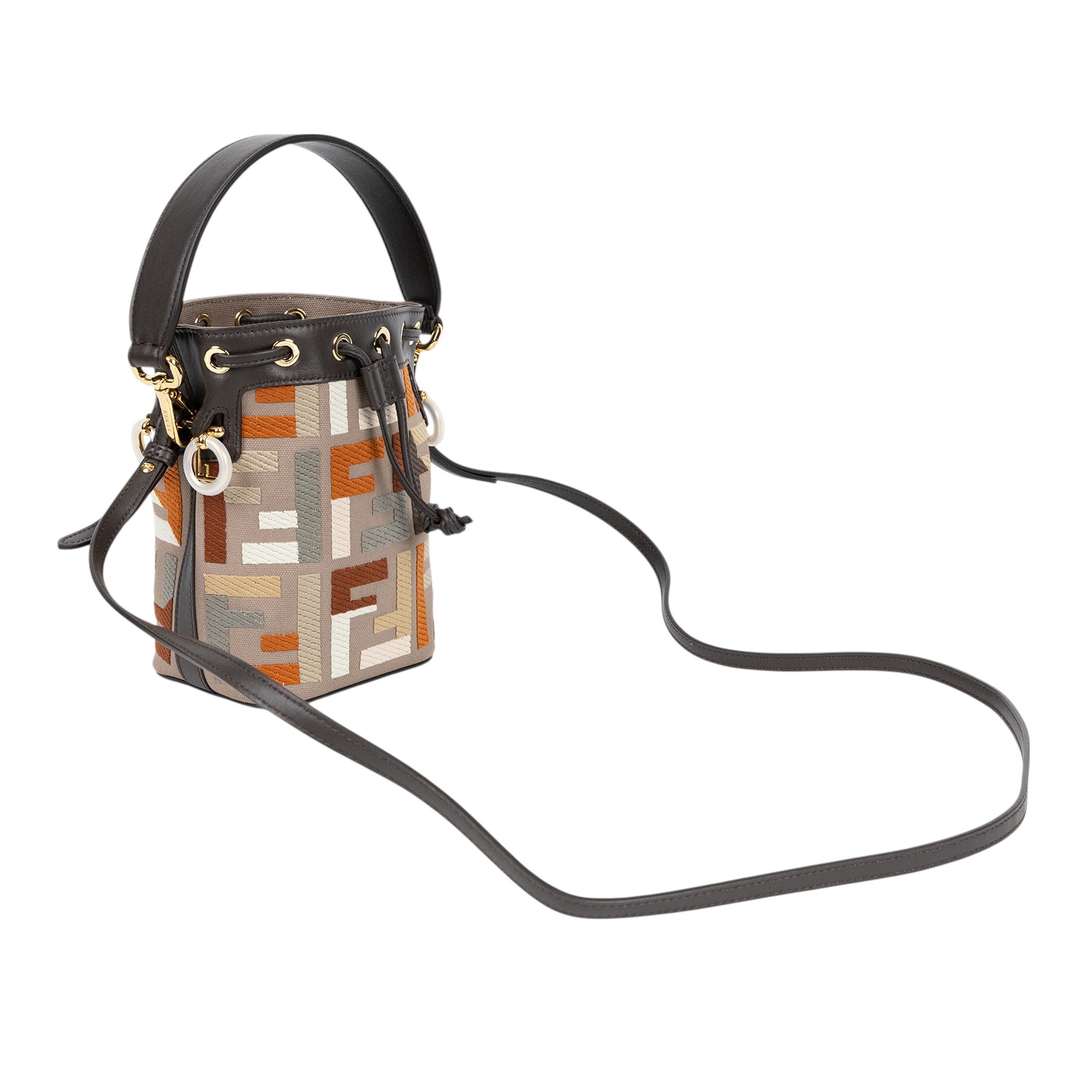 芬迪 FENDI Mon Tresor 皮革 迷你 手袋 8BS010APKE 咖帆布MINI Mon Tresor 原廠盒子/防塵袋