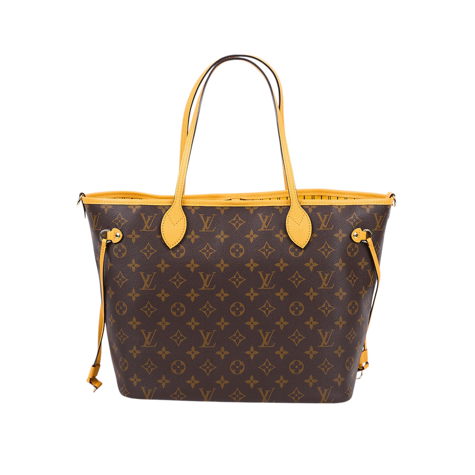 路易威登 LOUIS VUITTON 新款雙面設計 Neverfull Bandoulière Inside Out MM 芥末黃色 M12779 晶片款  原廠盒子/防塵袋/購買證明影本/背帶