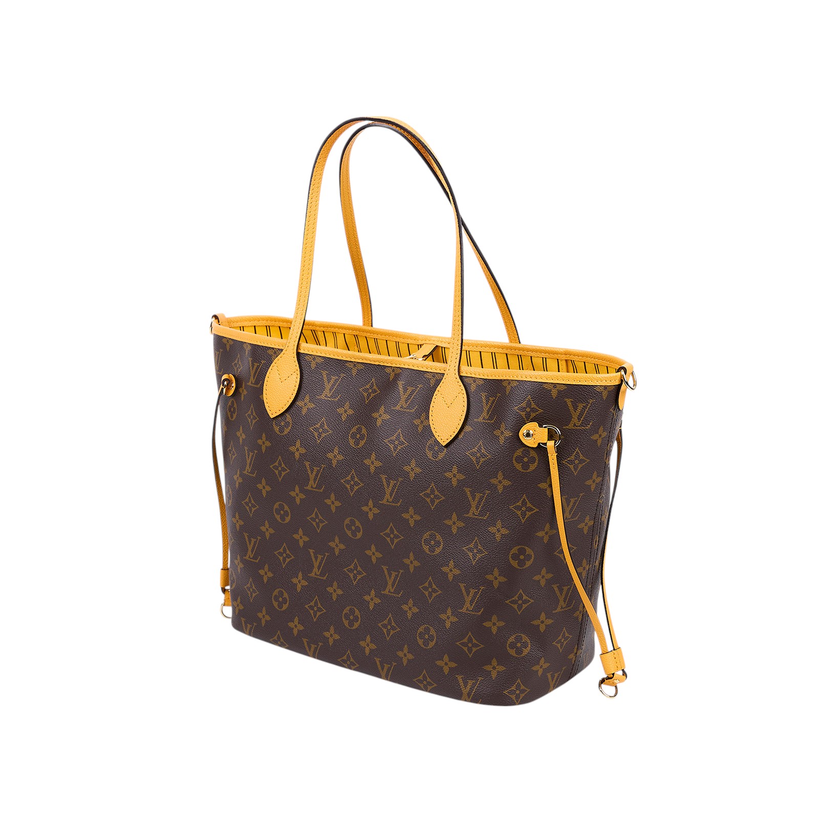 路易威登 LOUIS VUITTON 新款雙面設計 Neverfull Bandoulière Inside Out MM 芥末黃色 M12779 晶片款  原廠盒子/防塵袋/購買證明影本/背帶