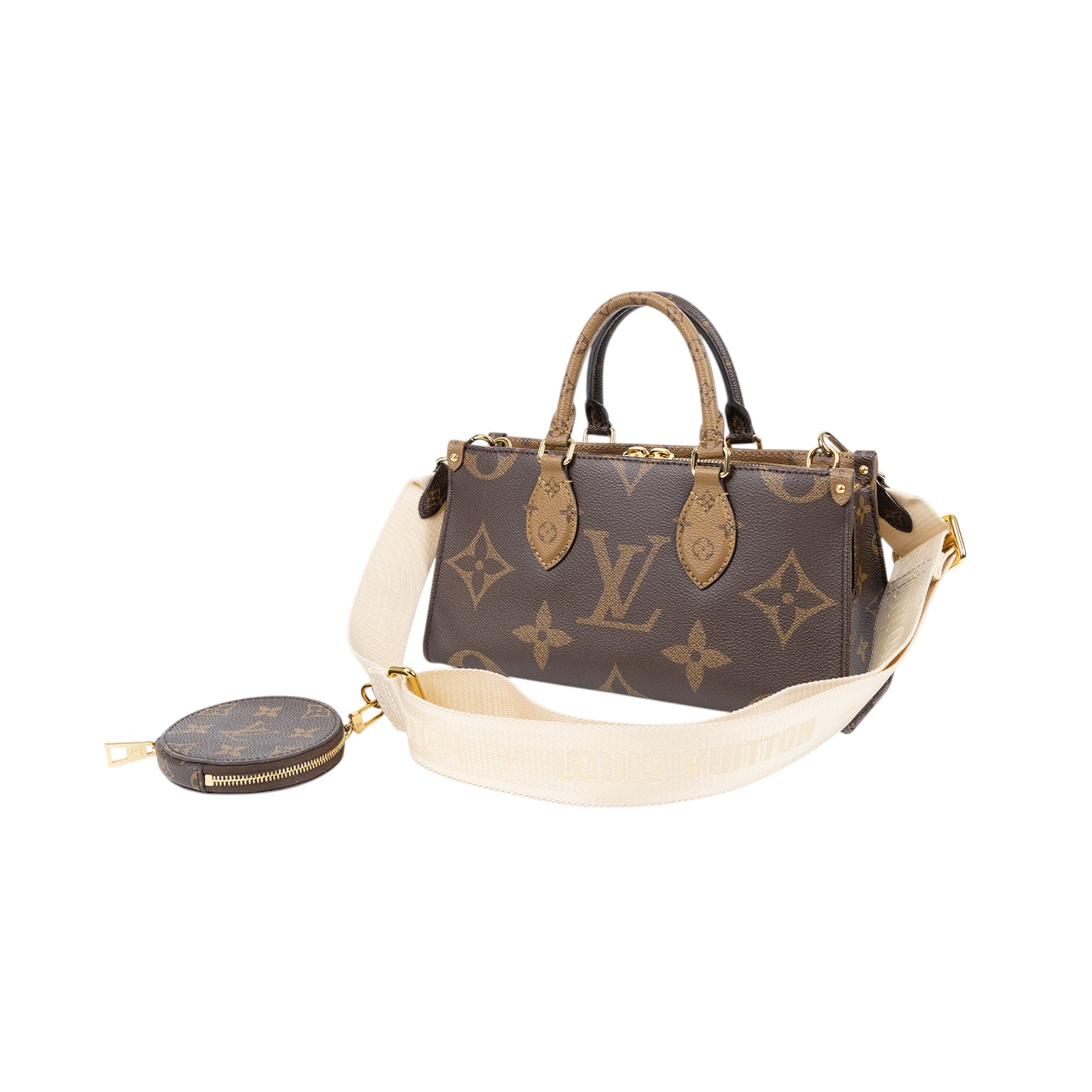 路易威登 LOUIS VUITTON OnTheGo East West 皮革飾邊 經典帆布 手提 斜背包 M46653 晶片款  原廠盒子/防塵袋/購買證明/背帶/內袋