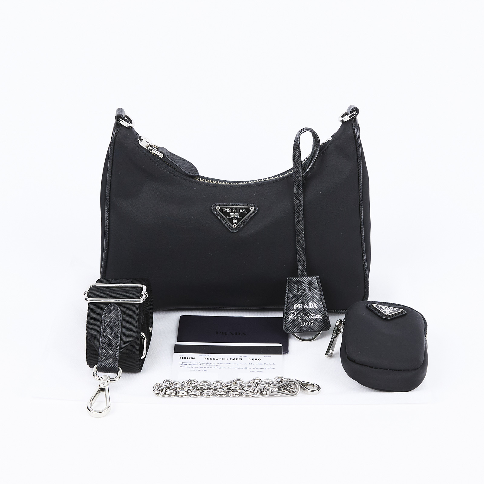 普拉達 PRADA Re-Edition 2005 Re-Nylon 手袋 1BH204_R064 黑尼龍HOBO 三合一包 保證卡