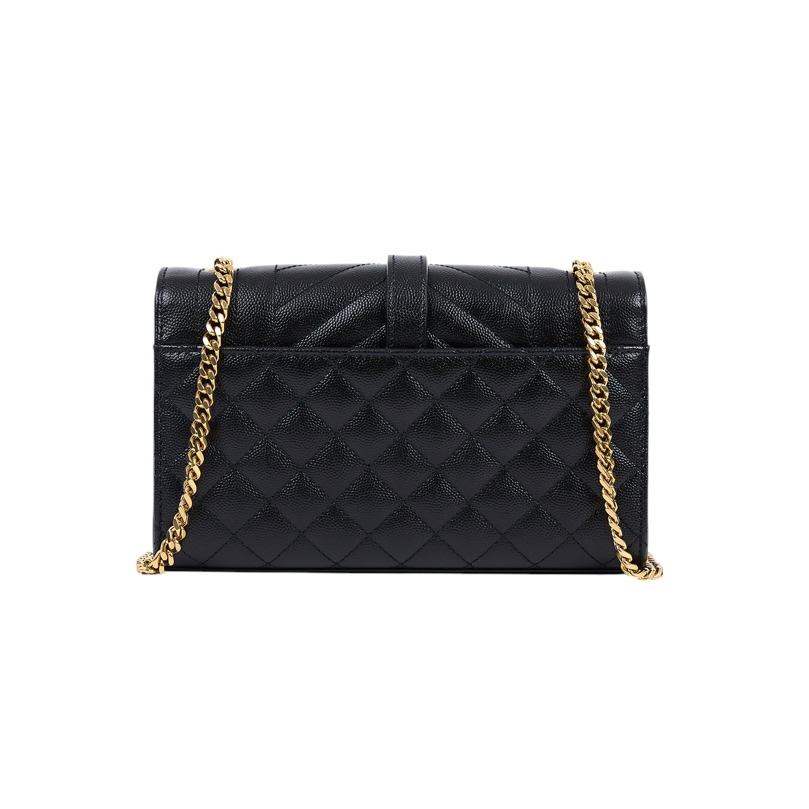 聖羅蘭 YSL SAINT LAURENT Envelope 粒面絎縫皮革 小型 信封袋 600195BOW91 黑縫線粒面壓紋皮革信封包 購買證明