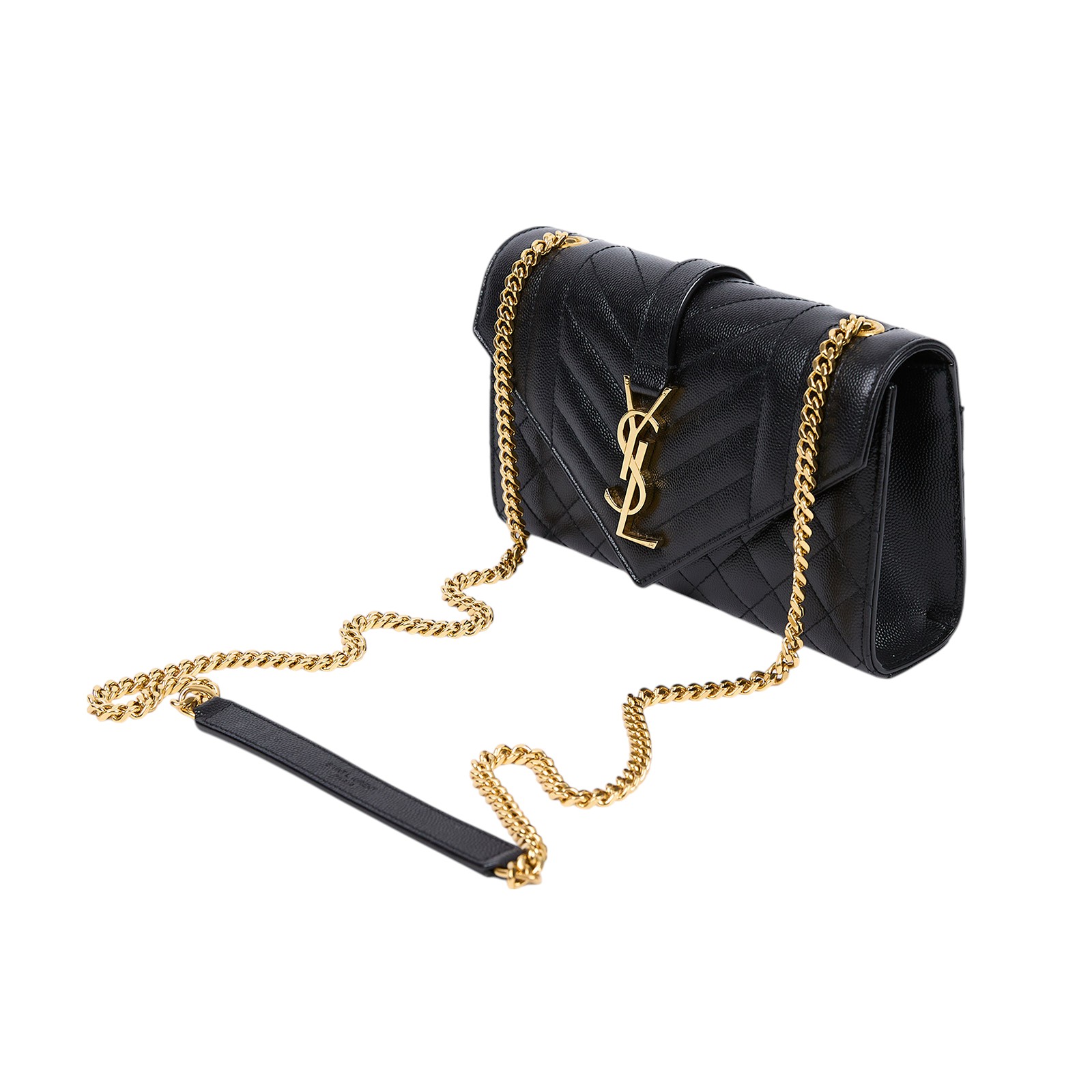 聖羅蘭 YSL SAINT LAURENT Envelope 粒面絎縫皮革 小型 信封袋 600195BOW91 黑縫線粒面壓紋皮革信封包 購買證明