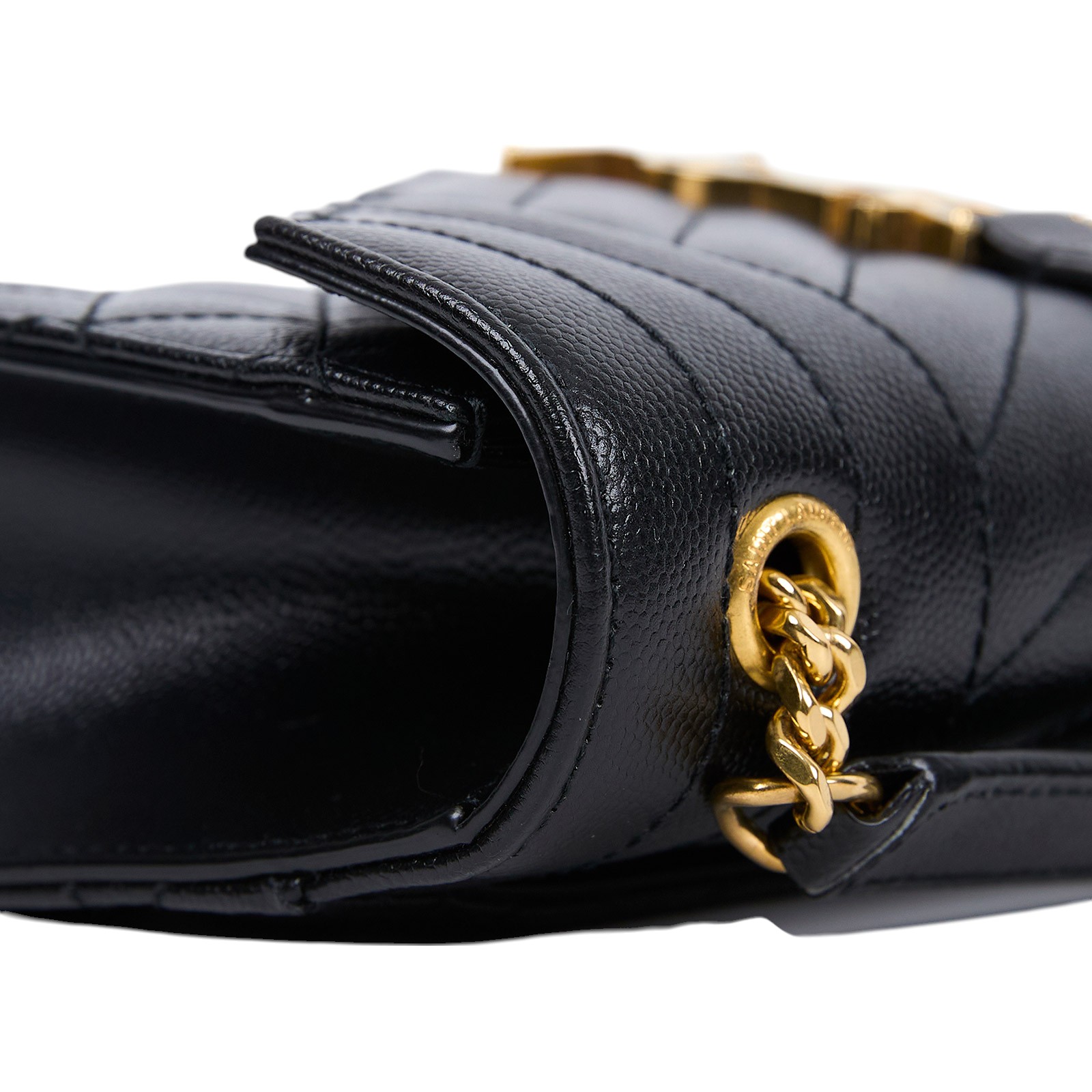 聖羅蘭 YSL SAINT LAURENT Envelope 粒面絎縫皮革 小型 信封袋 600195BOW91 黑縫線粒面壓紋皮革信封包 購買證明